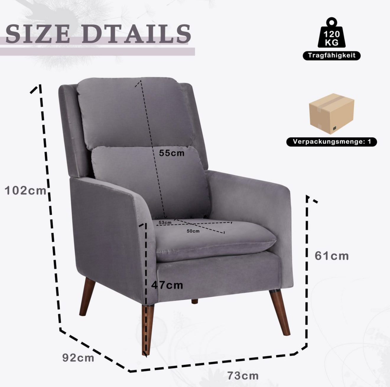 ALTIN™ loungesessel aus samtstoff – luxuriöser entspannungssessel in blau und grau, mit dicker polsterung & stilvollem design für wohn- oder schlafzimmer