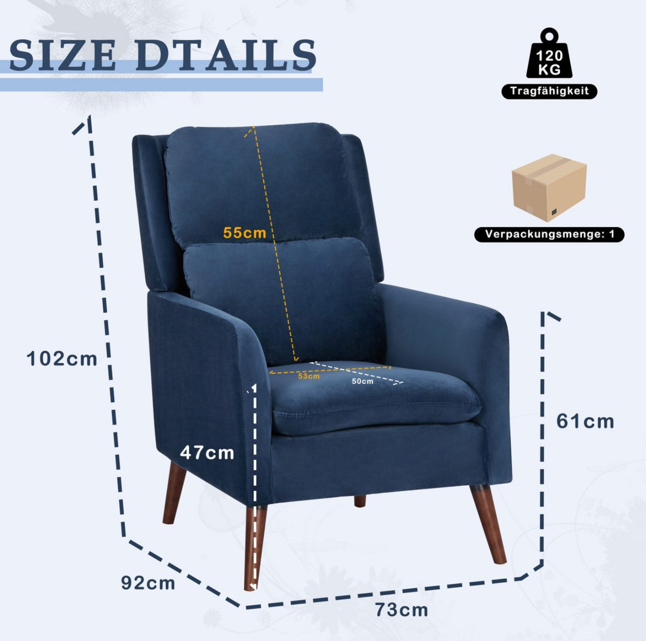 ALTIN™ loungesessel aus samtstoff – luxuriöser entspannungssessel in blau und grau, mit dicker polsterung & stilvollem design für wohn- oder schlafzimmer