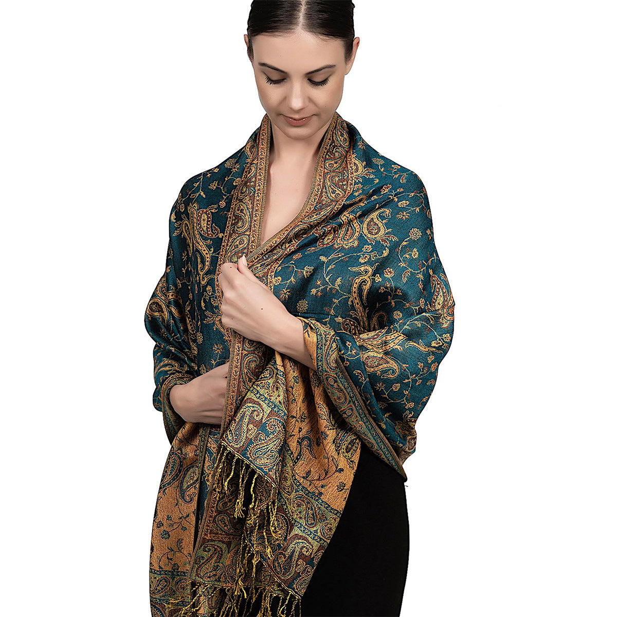 ALTIN™ Jacquard Ethno Schal mit Paisley-Muster – Fransen & weiches Gewebe | 175 cm+ | Perfekt für Herbst, Winter & jede Jahreszeit