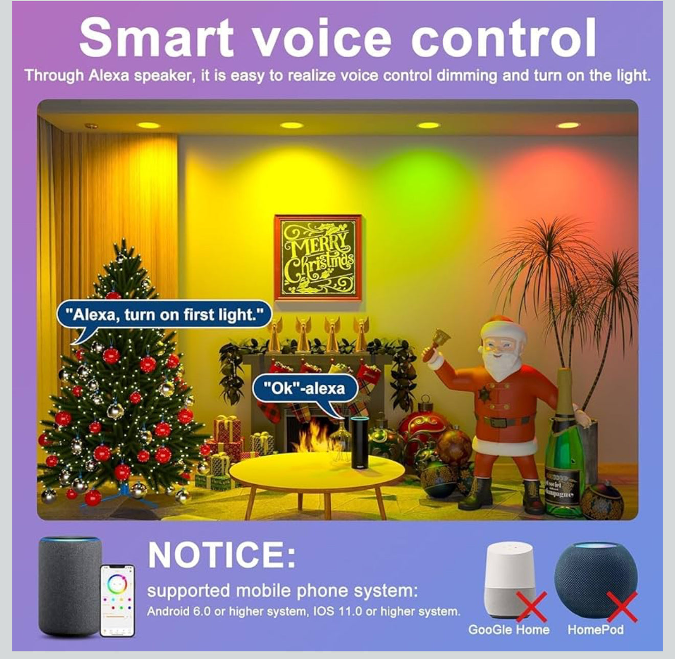 HYDONG Smart LED Einbaustrahler 8W, 230V, Ø68mm, IP44, Alexa kompatibel, RGB + Warmweiß, Bluetooth, dimmbar, Set 6 Stück