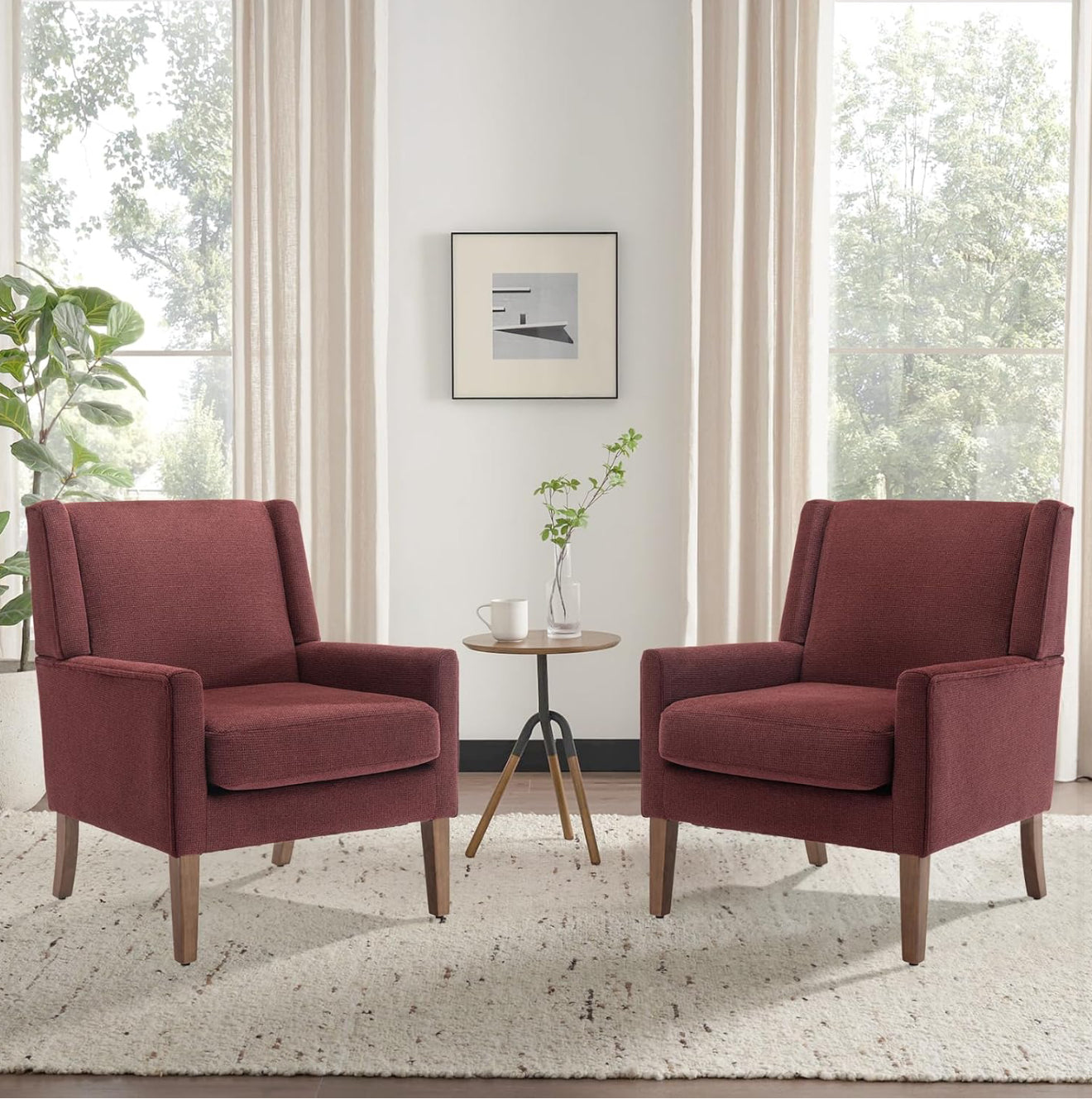 COLAMY Modern Wingback Sessel – Polstersessel mit Holzfüßen & Memory-Schaum – erhältlich in Rot, Blau & Beige