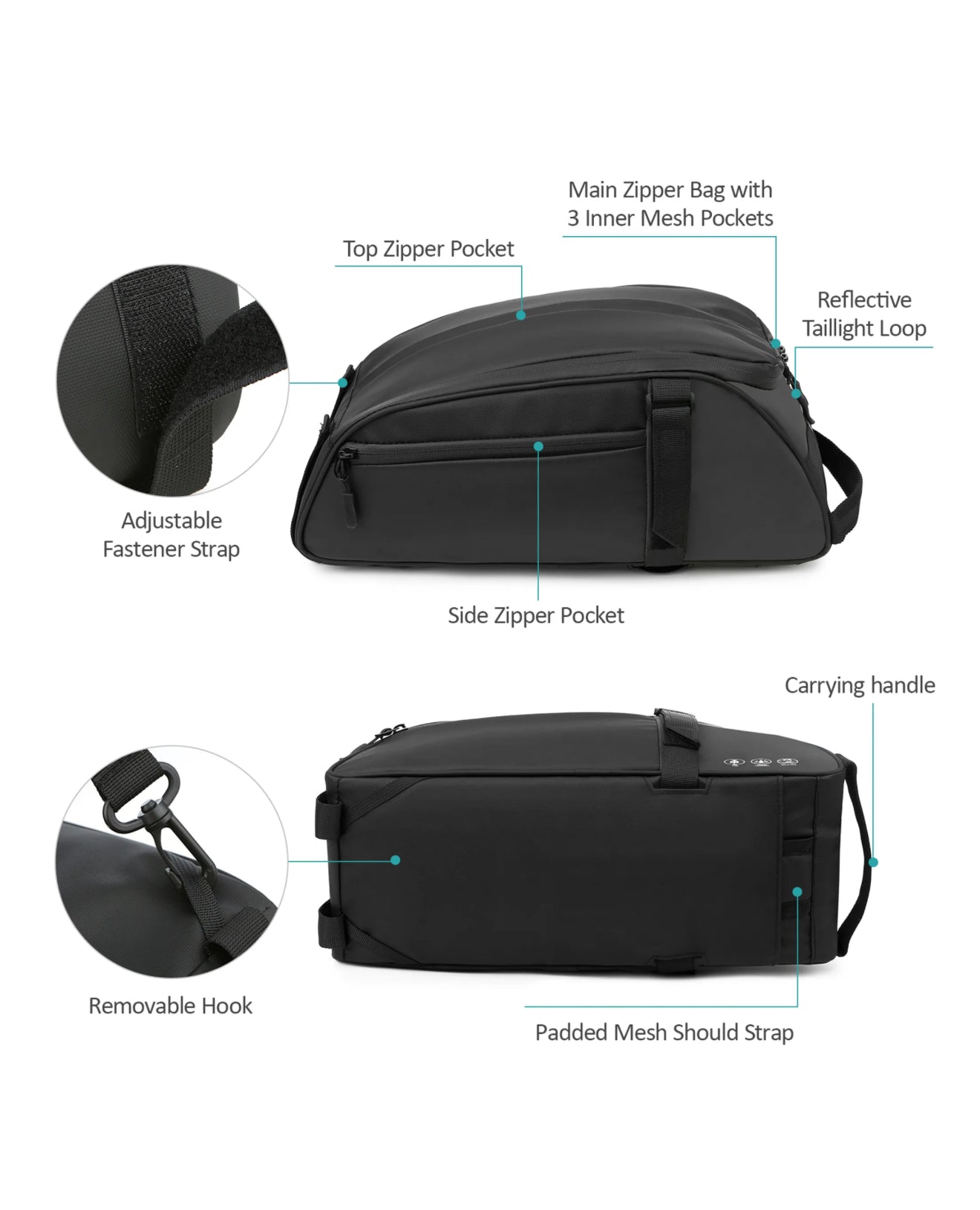 🚲
Wasserdichte Fahrrad-Hecktasche – 12 L Gepäckträgertasche mit Regenhülle, Reflektoren & Flaschenfach, 3-in-1 Schulter-, Hand- & Gepäckträgertasche für MTB, E-Bike & Cityrad