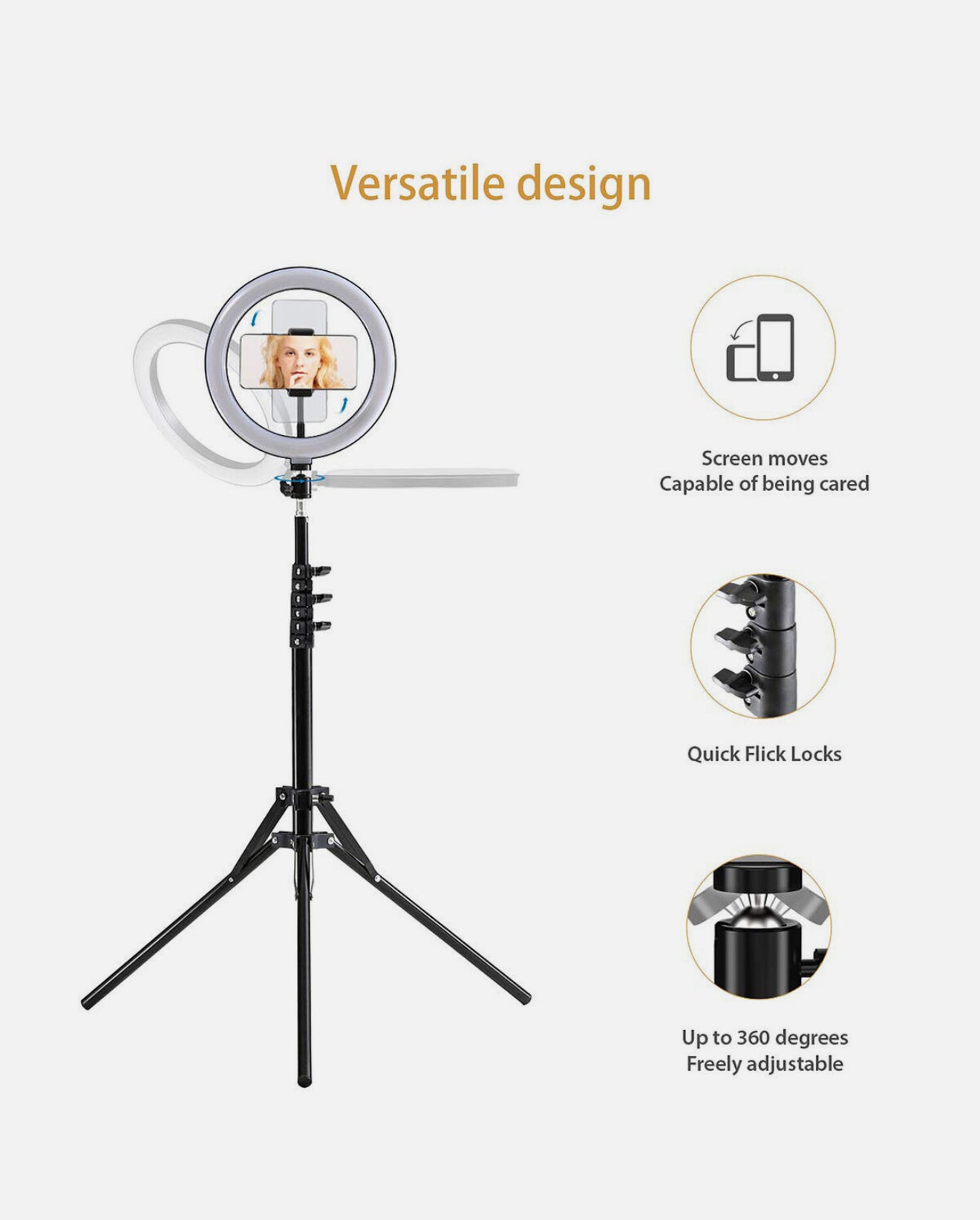 ALTIN™ 10” LED Selfie Ringlicht mit Handyhalter & Stativ – Dimmbar, Höhenverstellbar bis 160 cm, USB-Betrieb & Bluetooth-Fernauslöser – Ideal für Make-up, Livestream, Videoaufnahmen