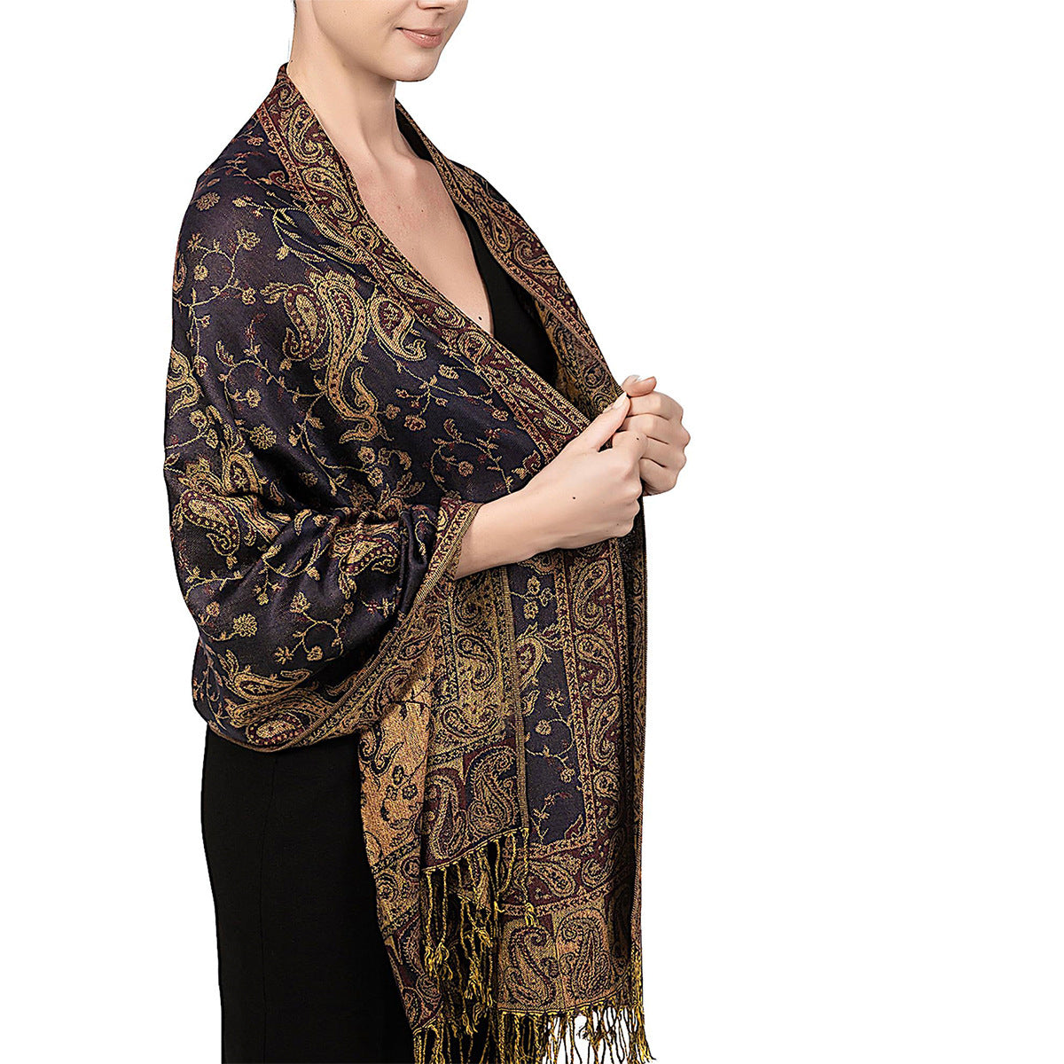 ALTIN™ Jacquard Ethno Schal mit Paisley-Muster – Fransen & weiches Gewebe | 175 cm+ | Perfekt für Herbst, Winter & jede Jahreszeit