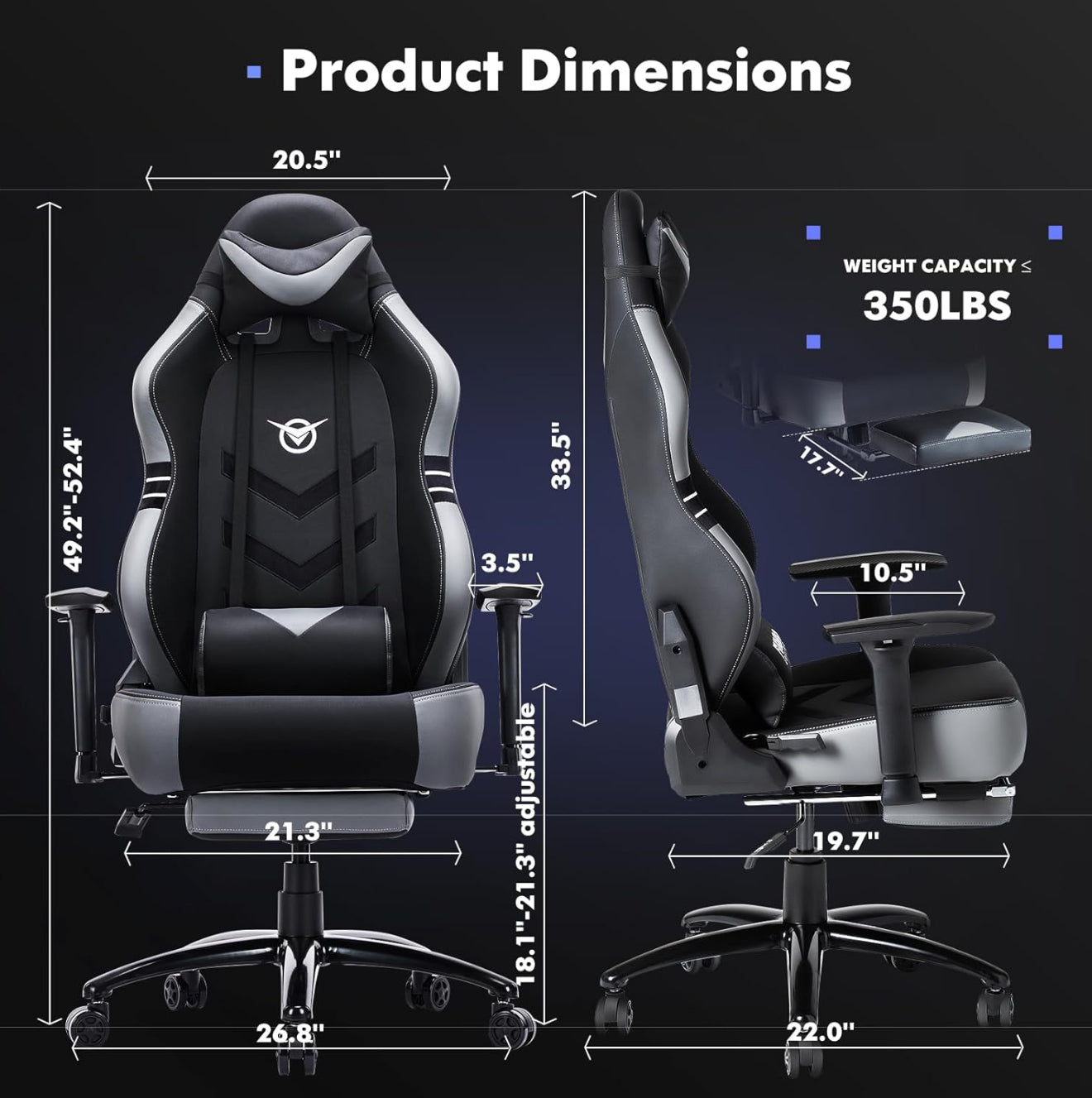 COLAMY Gaming-Stuhl XXL PU-Leder 159–181kg 3D / 4D Armlehnen Bürostuhl ( Grau !!!! )