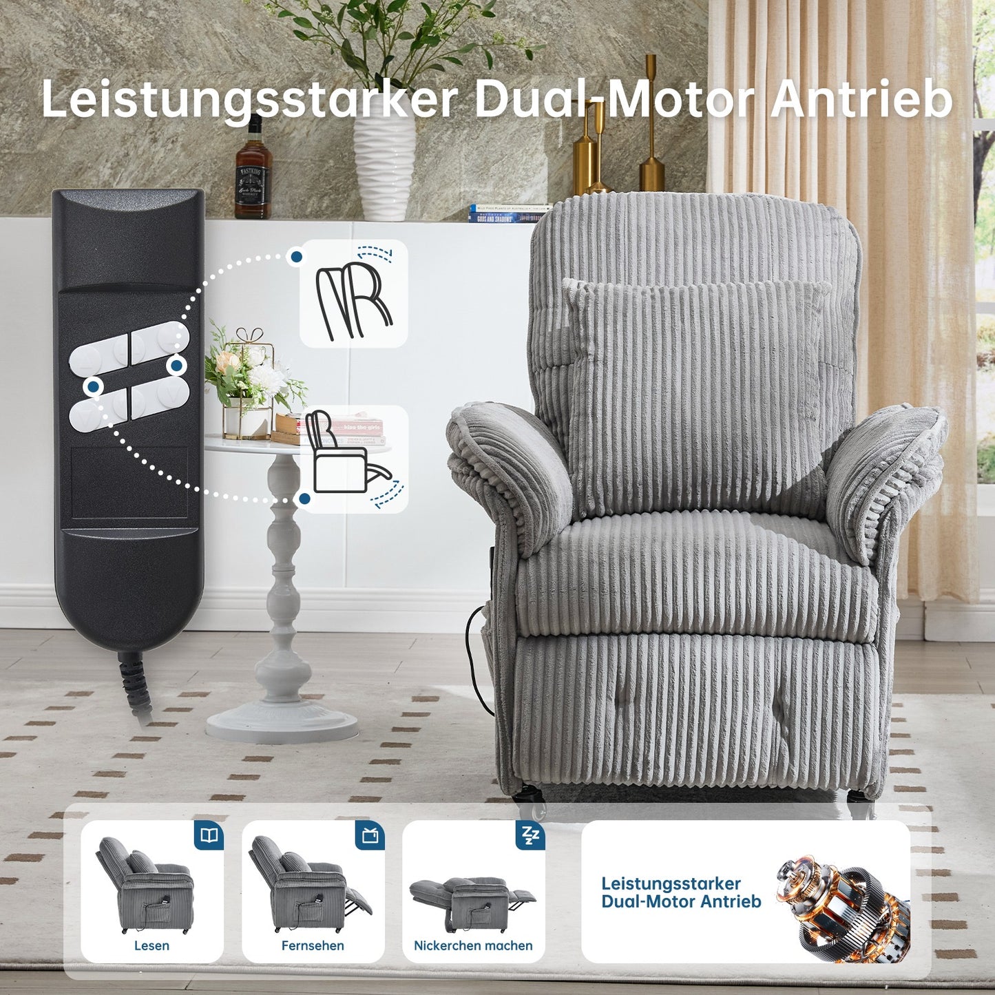Elektrischer Relaxsessel – Doppelmotor, Luxus Komfort & Funktionalität R-Edition