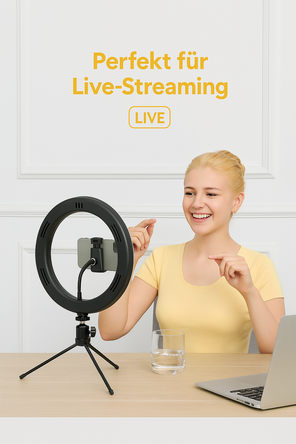 ALTIN™ 10” LED Selfie Ringlicht mit Handyhalter & Stativ – Dimmbar, 3 Lichtmodi, 10 Helligkeitsstufen, 120 LEDs, USB-Betrieb & Bluetooth-Fernauslöser – Für Make-up, Video, Livestream