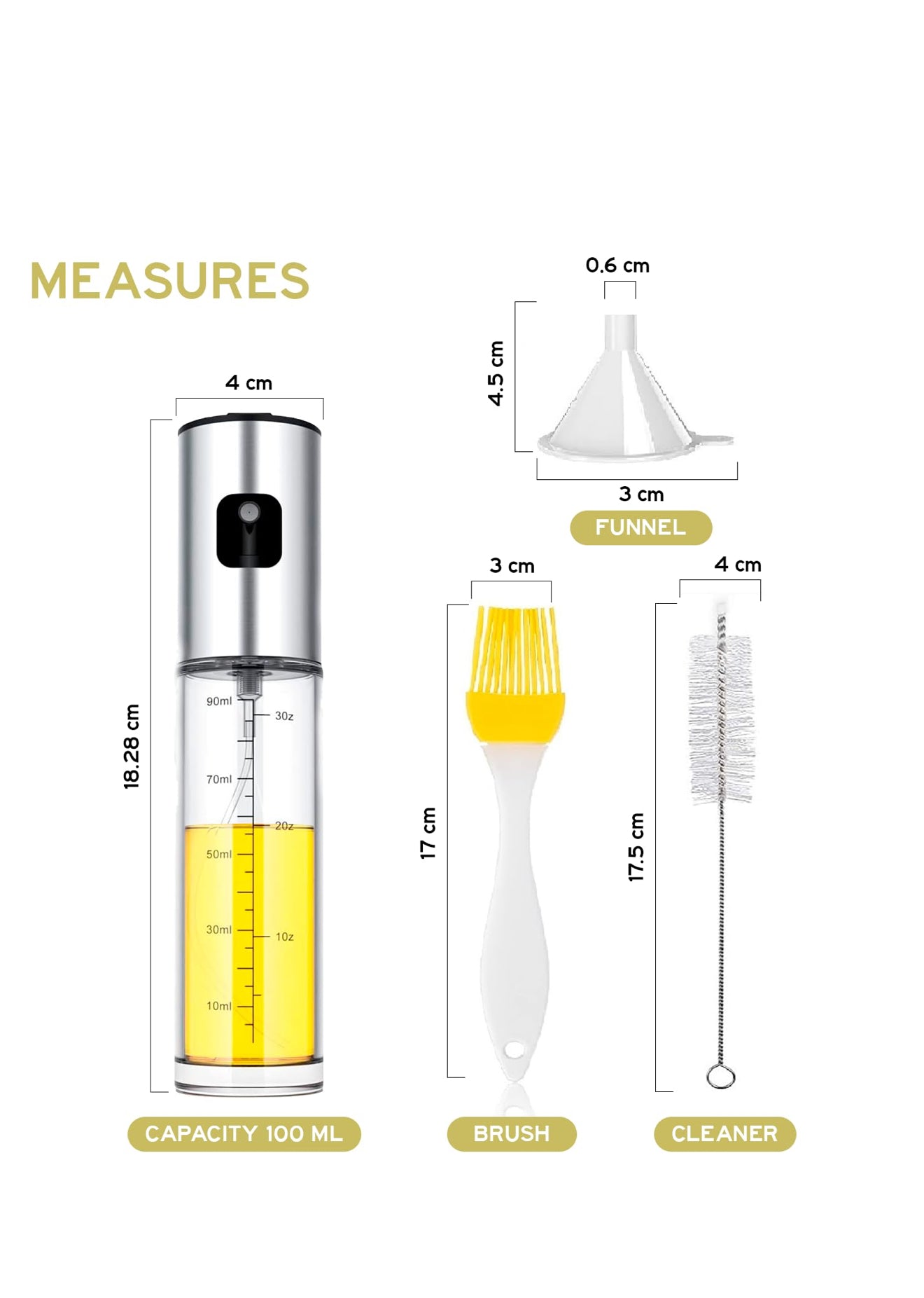Öl Sprüher Set 2×100ml Glas + Ölpinsel | Nachfüllbar, Grillen, Salat, Küche