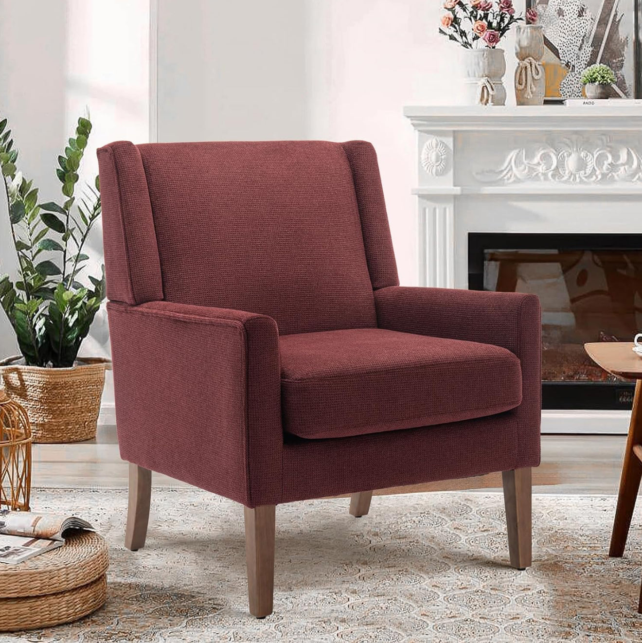 COLAMY Modern Wingback Sessel – Polstersessel mit Holzfüßen & Memory-Schaum – erhältlich in Rot, Blau & Beige