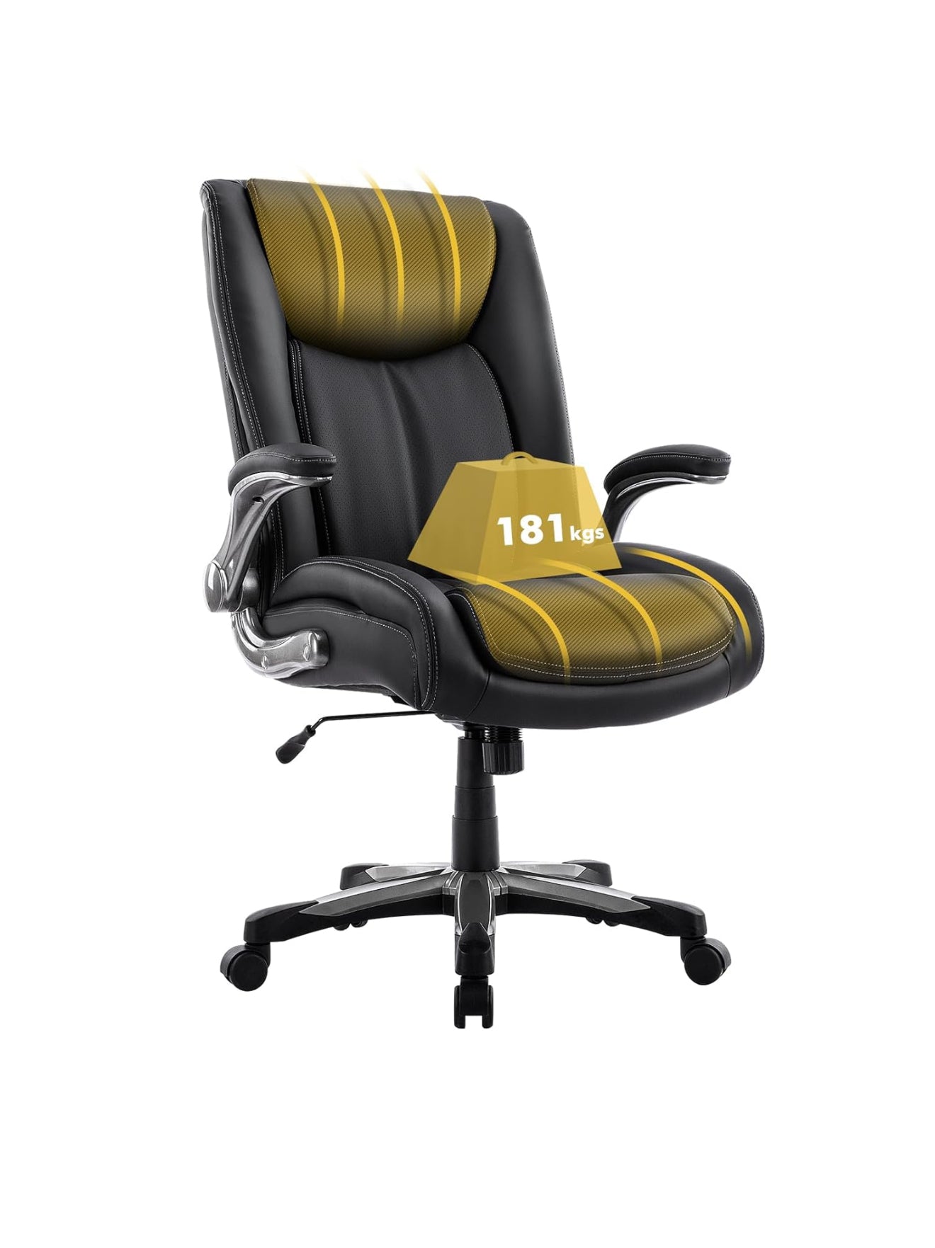 COLAMY XXL Bürostuhl 181 kg Tragkraft – Hochlehner Chefsessel mit klappbaren Armlehnen, Synchronmechanik, 58 cm extra breitem Sitz, ergonomischer Lordosenstütze & atmungsaktivem Kunstleder – Schwarz
