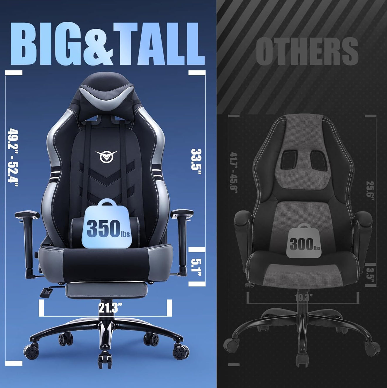 COLAMY Gaming-Stuhl XXL PU-Leder 159–181kg 3D / 4D Armlehnen Bürostuhl ( Grau !!!! )