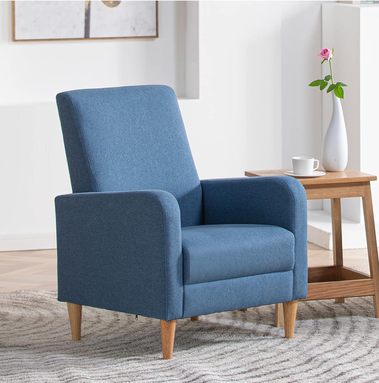 Moderner Akzentstuhl in Beige, Blau, F Blau & Hellgrau – Ergonomisch gepolstert, mit Holzfüßen, hoher Rückenlehne & 150 kg Tragkraft