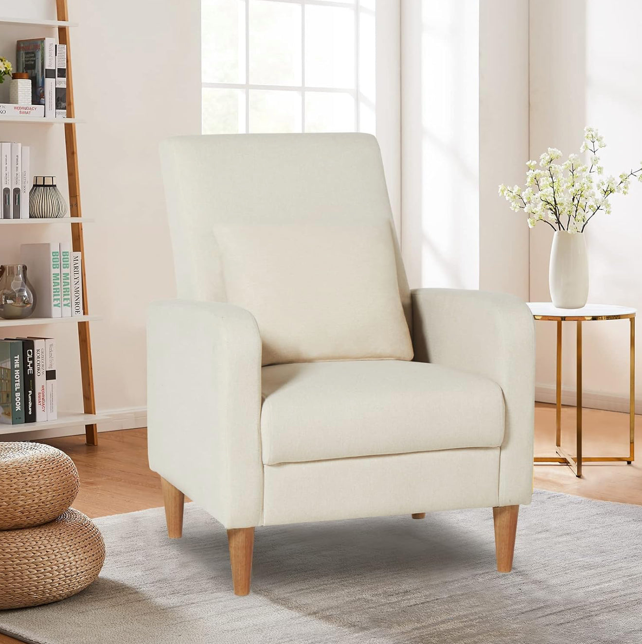 COLAMY Einzelsessel – Moderner Polstersessel mit Holzbeinen, Memory-Schaum & ergonomischer Rückenlehne – 5 Farben verfügbar (Gelb, Beige, Blau, Grau , Creme )
