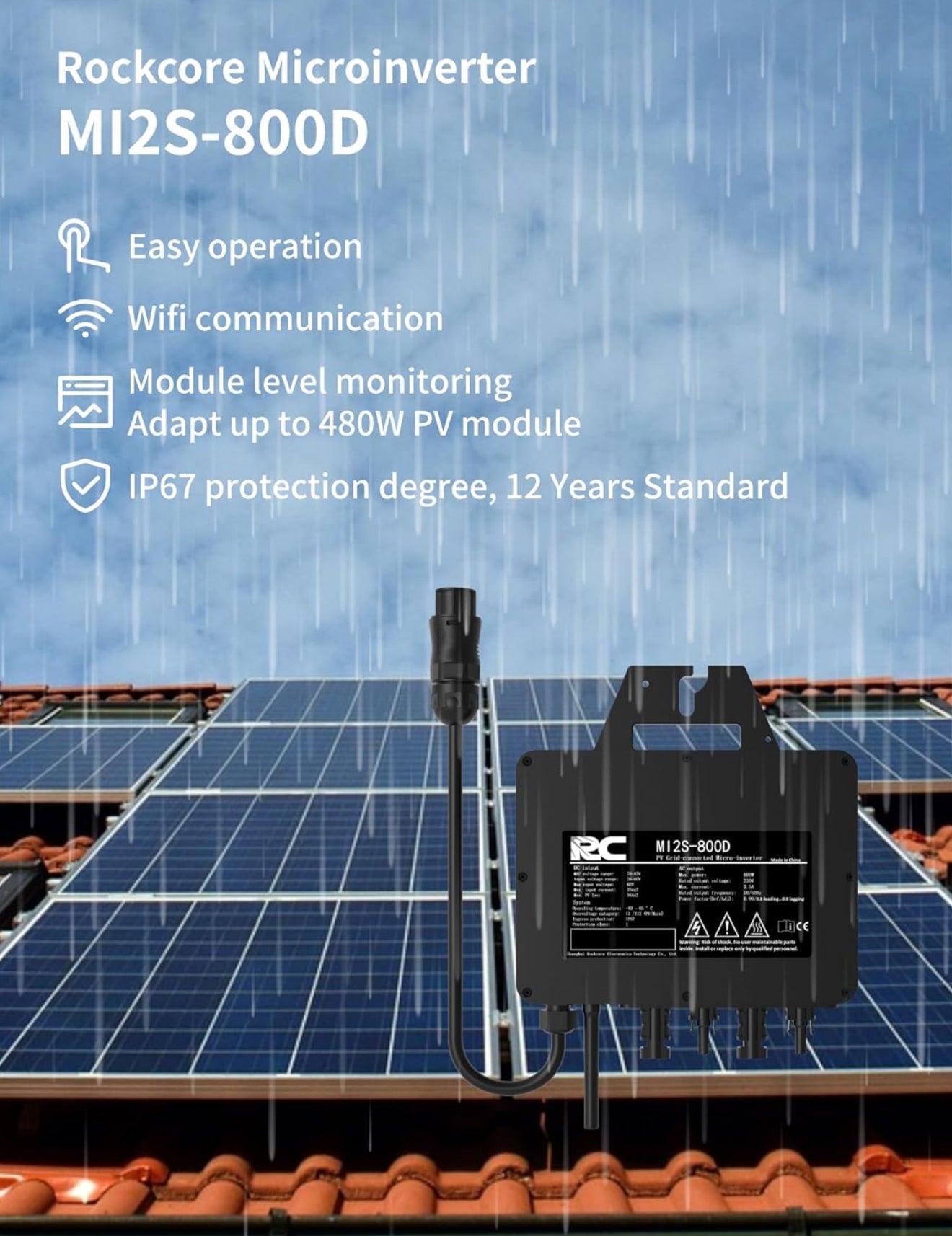 RC Mikroinverter 800W Solar Wechselrichter, 26–60V DC, MPPT, WiFi/Bluetooth, IP67, Balkonkraftwerk
