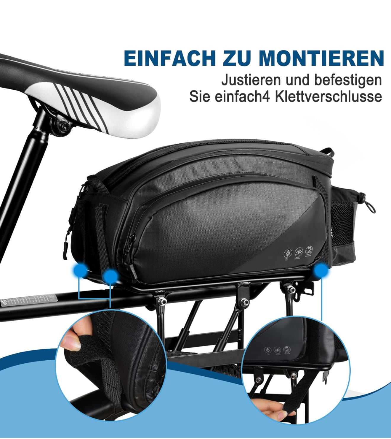 🚲
Wasserdichte Fahrrad-Hecktasche – 12 L Gepäckträgertasche mit Regenhülle, Reflektoren & Flaschenfach, 3-in-1 Schulter-, Hand- & Gepäckträgertasche für MTB, E-Bike & Cityrad