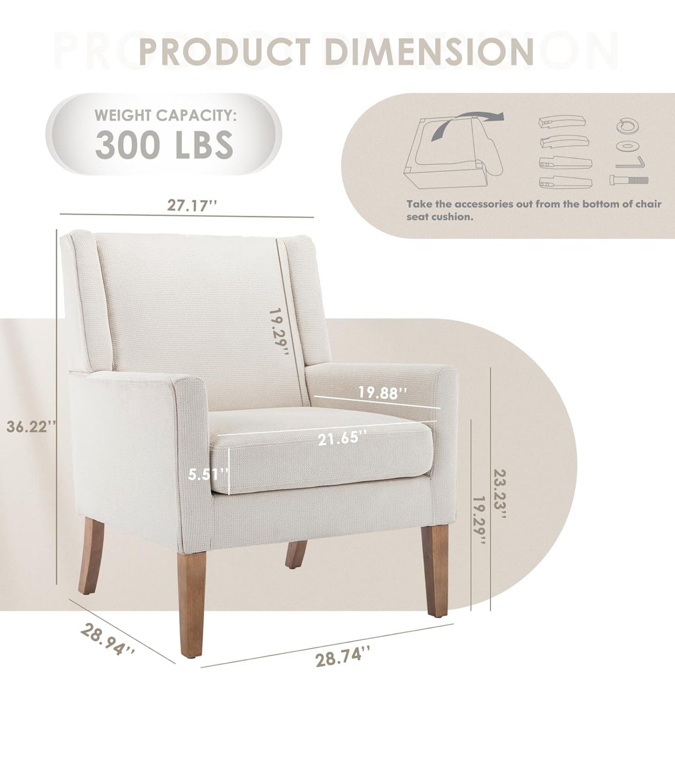 COLAMY Modern Wingback Sessel – Polstersessel mit Holzfüßen & Memory-Schaum – erhältlich in Rot, Blau & Beige