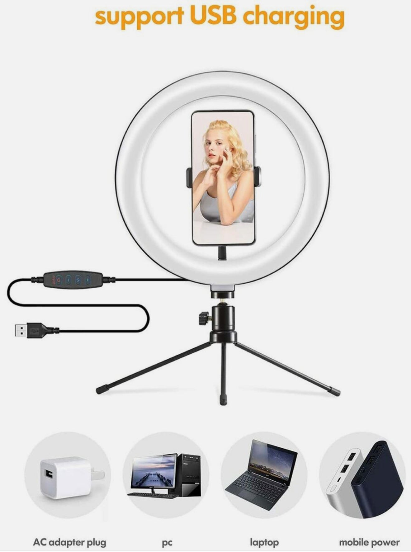 ALTIN™ 10” LED Selfie Ringlicht mit Handyhalter & Stativ – Dimmbar, 3 Lichtmodi, 10 Helligkeitsstufen, 120 LEDs, USB-Betrieb & Bluetooth-Fernauslöser – Für Make-up, Video, Livestream