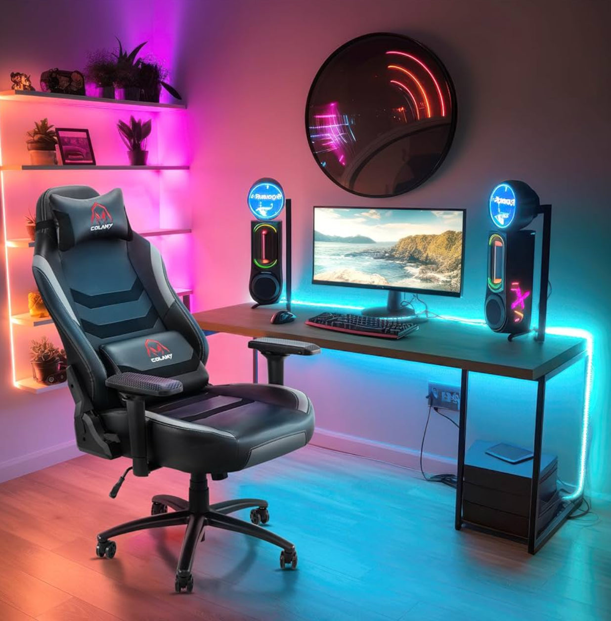 COLAMY Gaming-Stuhl XXL PU-Leder 159–181kg 3D / 4D Armlehnen Bürostuhl ( Grau !!!! )