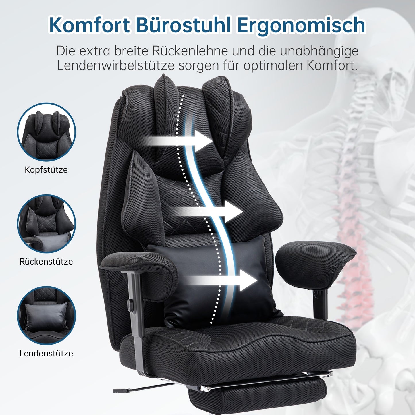 Ergonomischer XXL Bürostuhl – R-Edition mit Fußstütze & Premium Komfort