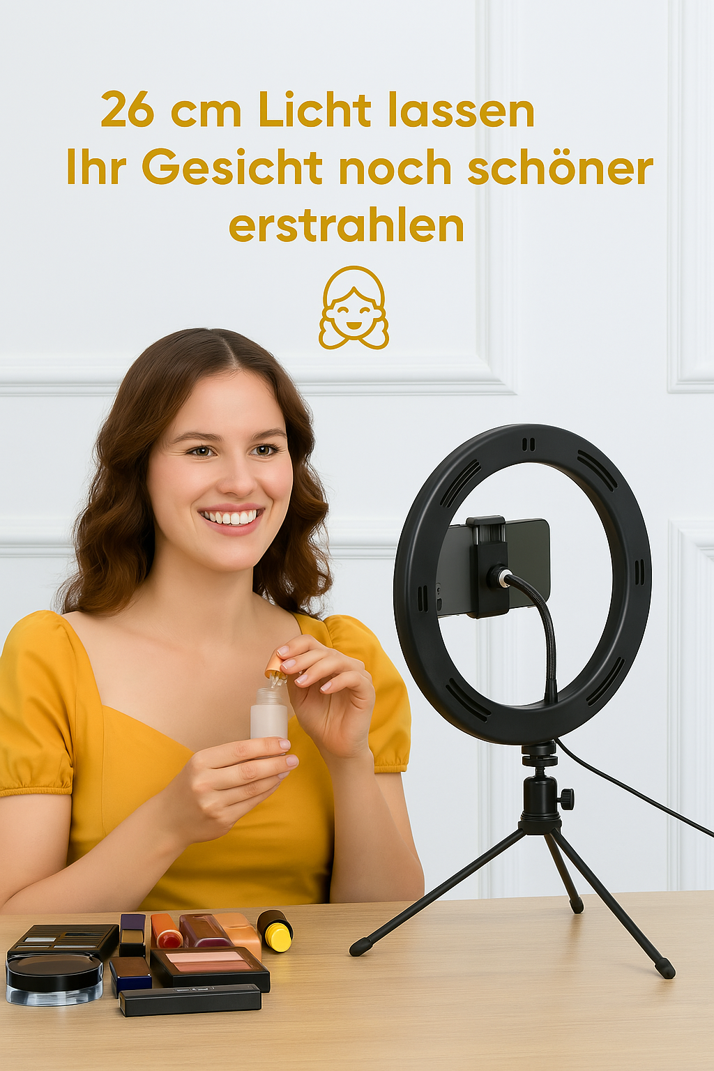 ALTIN™ 10” LED Selfie Ringlicht mit Handyhalter & Stativ – Dimmbar, 3 Lichtmodi, 10 Helligkeitsstufen, 120 LEDs, USB-Betrieb & Bluetooth-Fernauslöser – Für Make-up, Video, Livestream