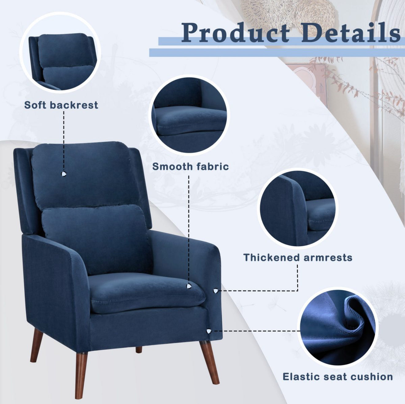 ALTIN™ loungesessel aus samtstoff – luxuriöser entspannungssessel in blau und grau, mit dicker polsterung & stilvollem design für wohn- oder schlafzimmer