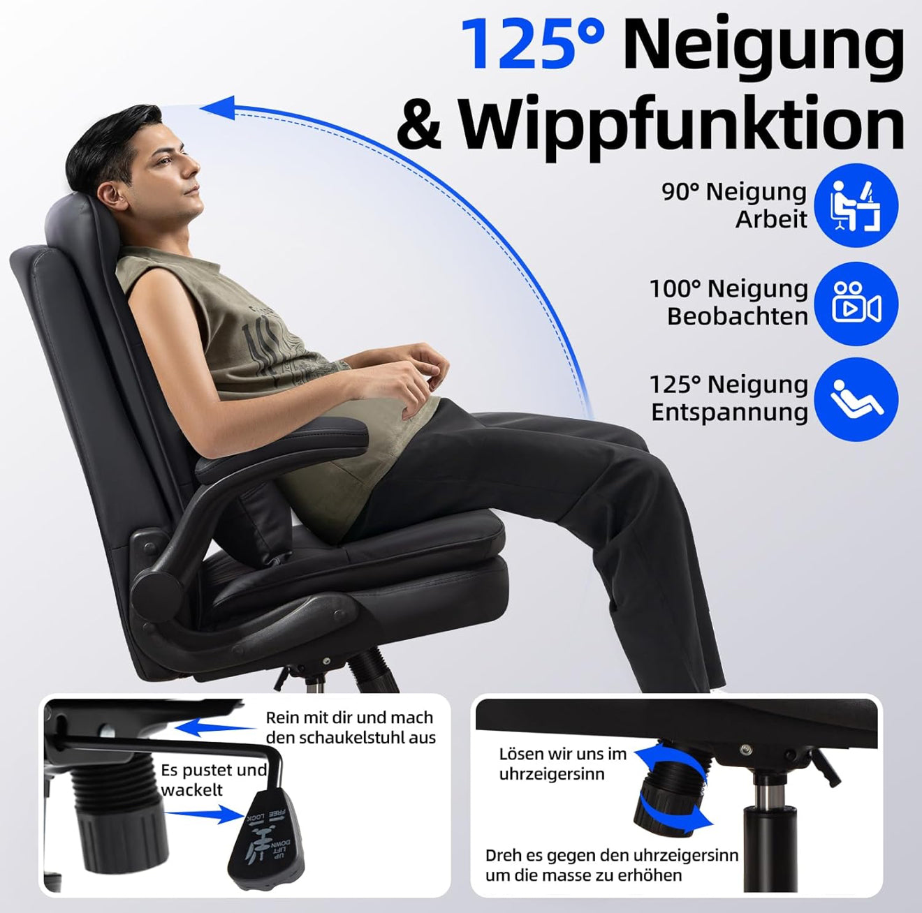 Ergonomischer Bürostuhl | Kratzfestes Kunstleder | Klappbare Armlehnen | 150 kg
