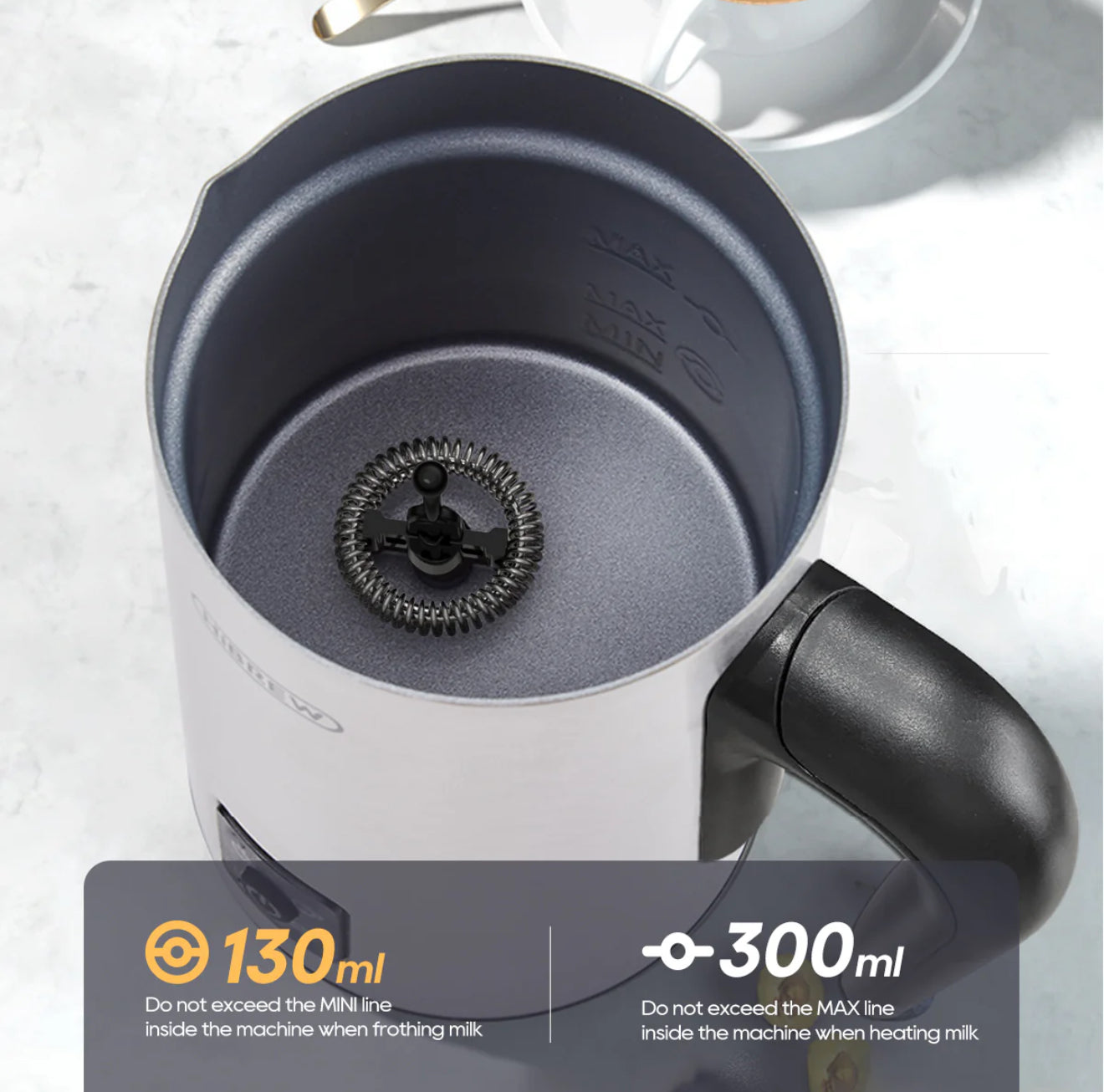 HiBREW M3A 4-in-1 Milchaufschäumer – Vollautomatischer Milchwärmer, Kalt-/Heißaufschäumung, 130 ml Kapazität, Antihaftbeschichtet, Präzise Temperaturkontrolle, Silber
