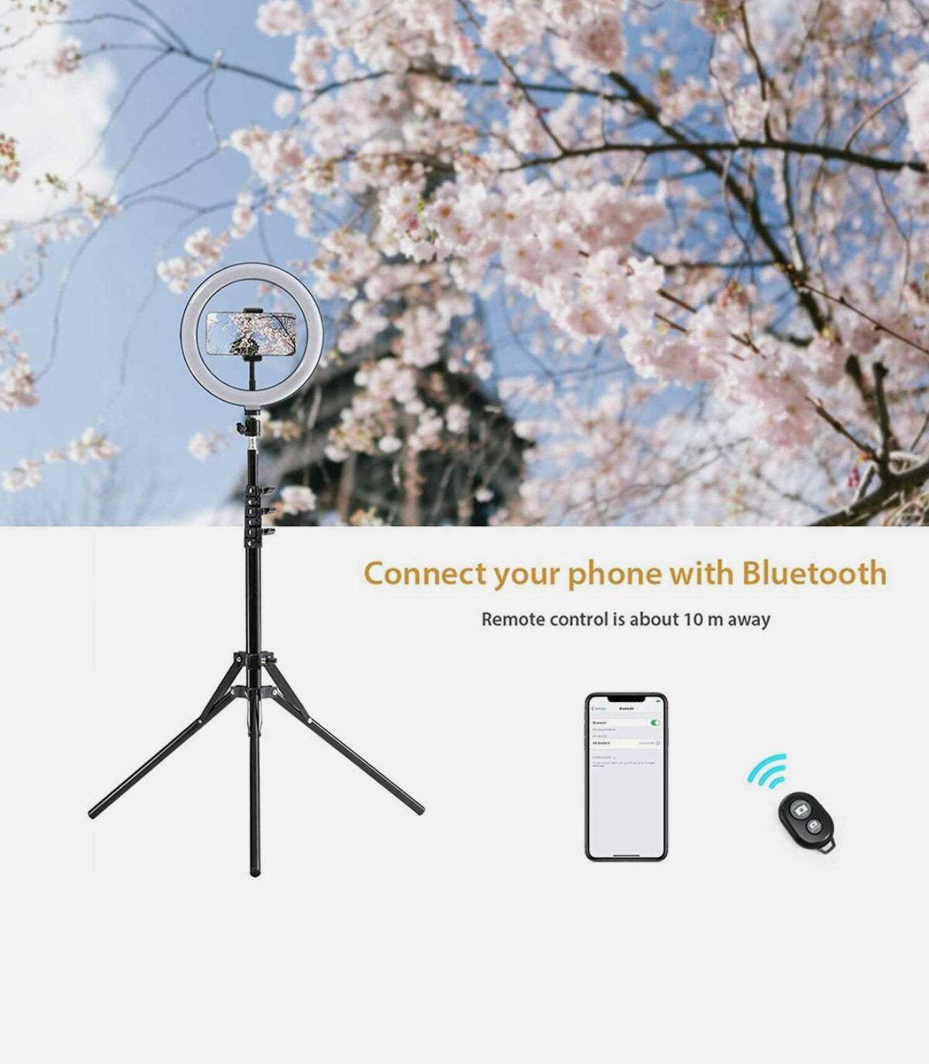 ALTIN™ 10” LED Selfie Ringlicht mit Handyhalter & Stativ – Dimmbar, Höhenverstellbar bis 160 cm, USB-Betrieb & Bluetooth-Fernauslöser – Ideal für Make-up, Livestream, Videoaufnahmen