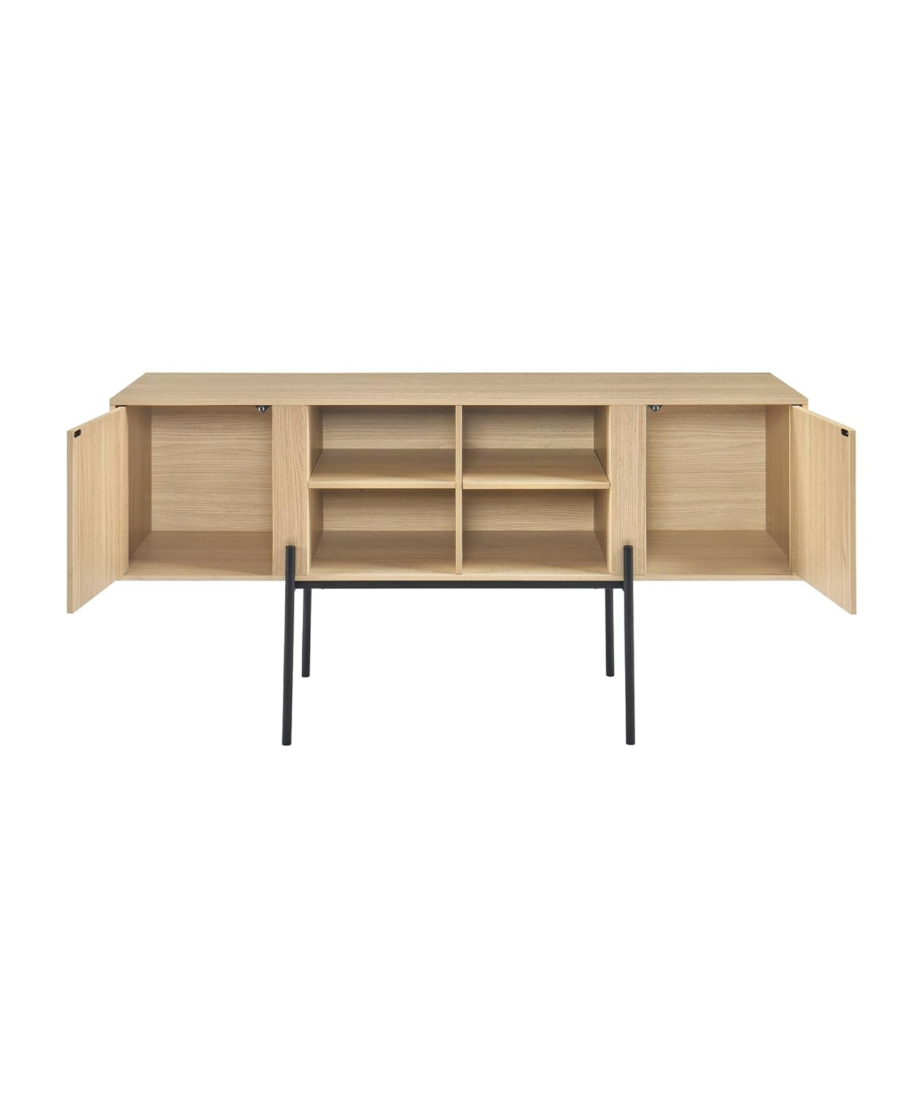 TV-Schrank 140 cm – Eichenoptik, Metallfüße, geeignet für Fernseher bis 65 Zoll – modernes Sideboard mit Türen und offenen Ablagen