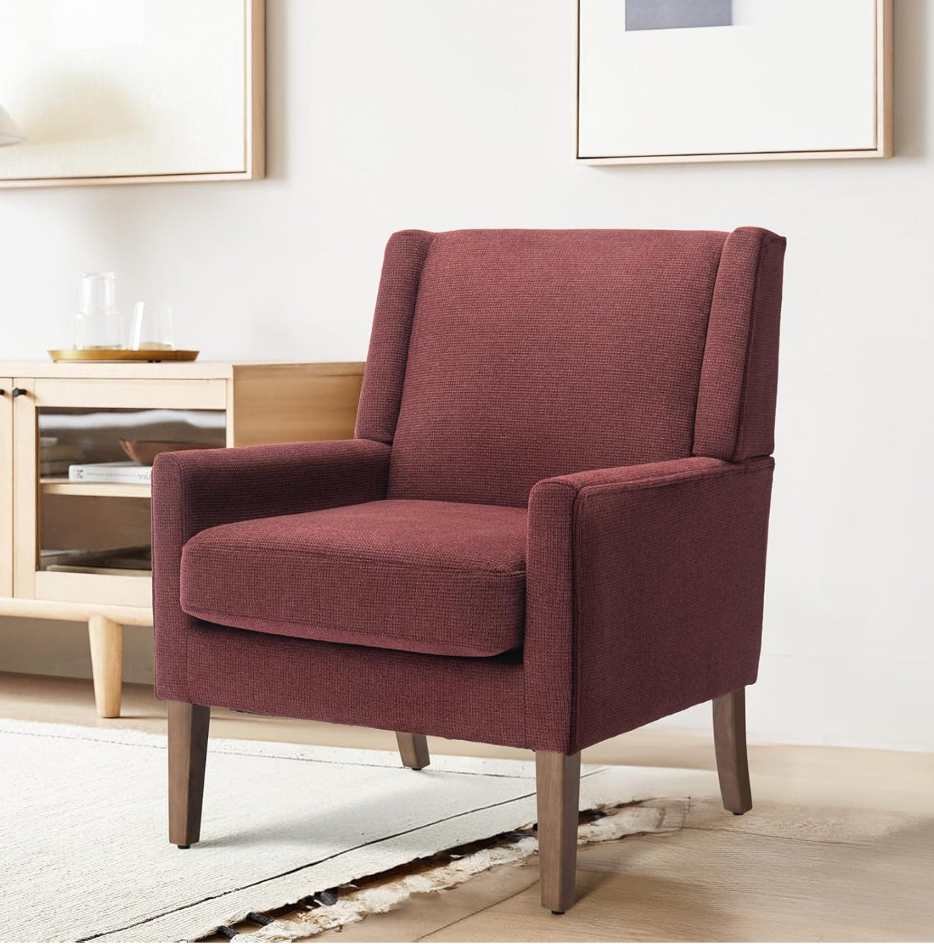 COLAMY Modern Wingback Sessel – Polstersessel mit Holzfüßen & Memory-Schaum – erhältlich in Rot, Blau & Beige