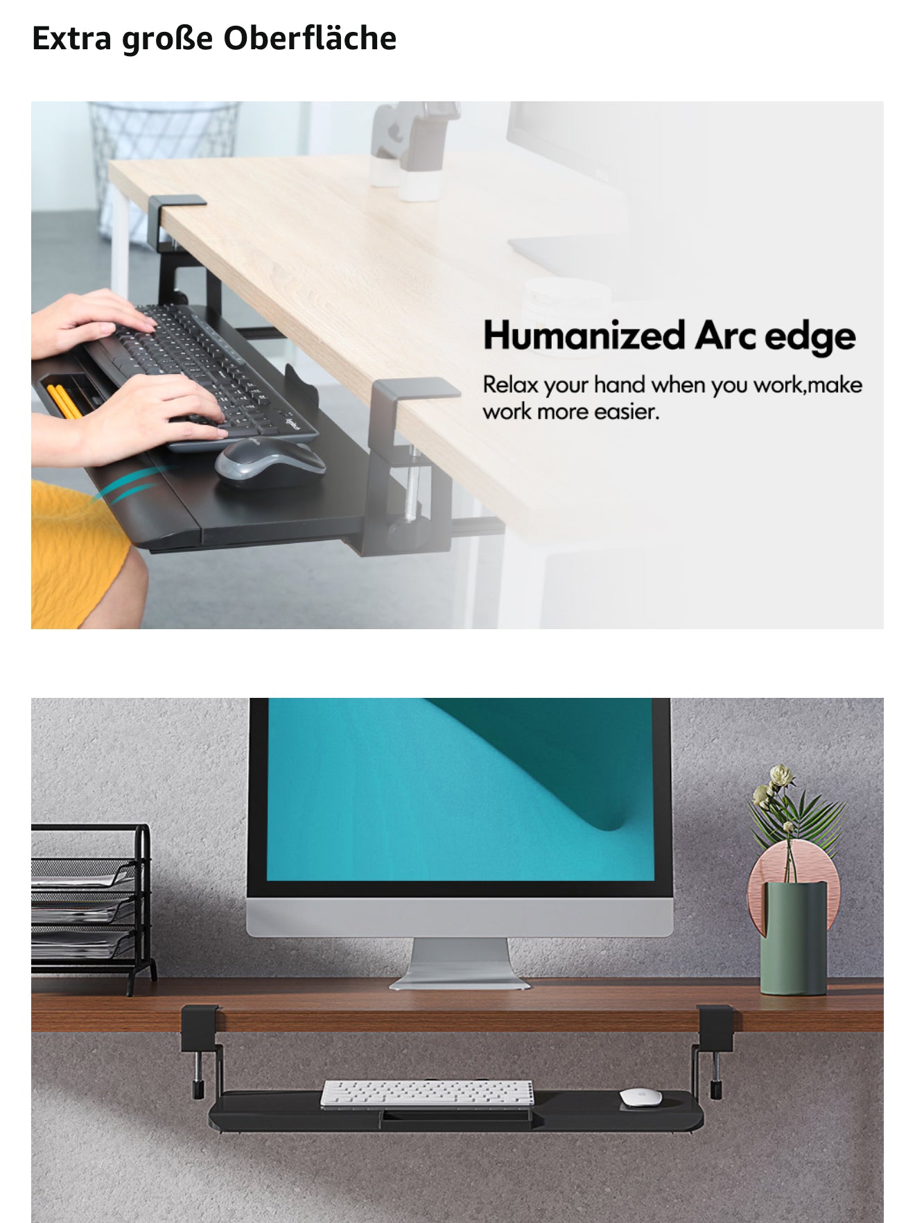 ALTIN™ Ausziehbare Tastaturablage unter dem Schreibtisch – Großes Format 65 x 25 cm – Mit C-Klemme, Ergonomisch & Stabil – Ideal für Arbeit & Gaming