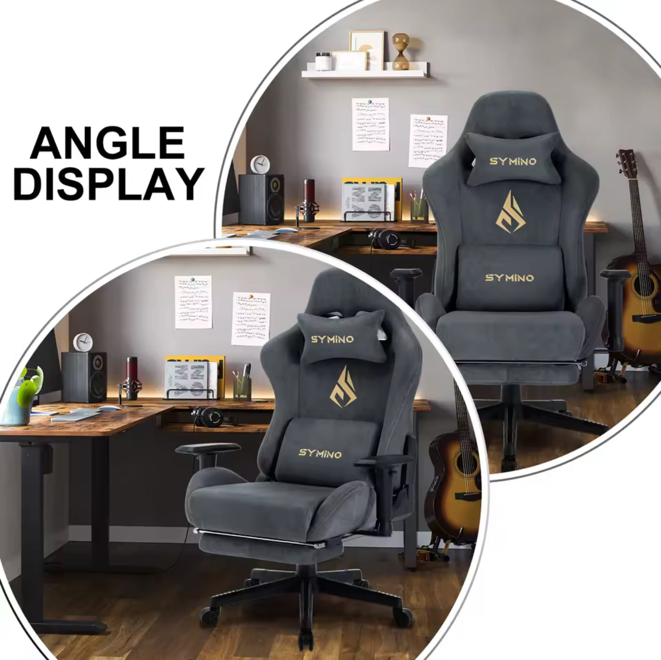Symino—Gaming Stuhl ergonomisch | PC Stuhl, höhenverstellbar, drehbar, Fußstütze, 4 Farben