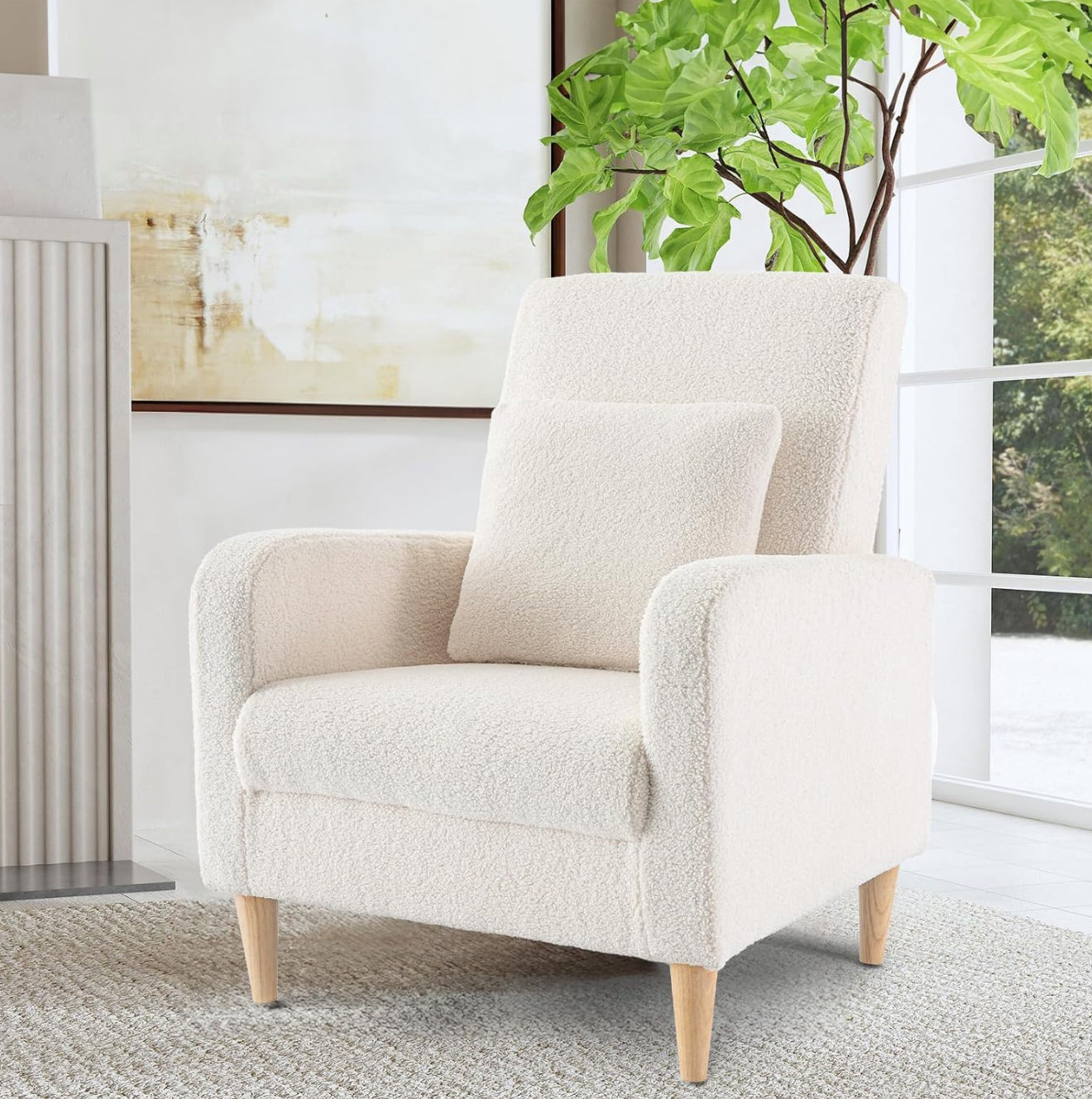 COLAMY Einzelsessel – Moderner Polstersessel mit Holzbeinen, Memory-Schaum & ergonomischer Rückenlehne – 5 Farben verfügbar (Gelb, Beige, Blau, Grau , Creme )