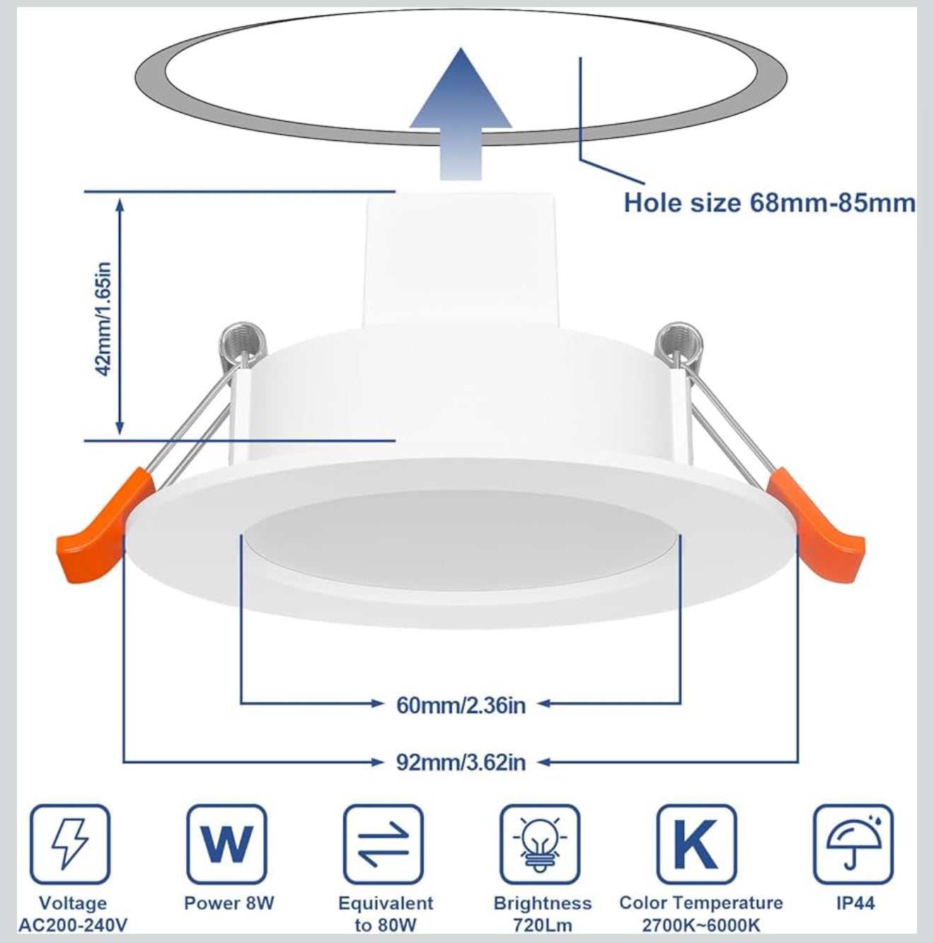 HYDONG Smart LED Einbaustrahler 8W, 230V, Ø68mm, IP44, Alexa kompatibel, RGB + Warmweiß, Bluetooth, dimmbar, Set 6 Stück