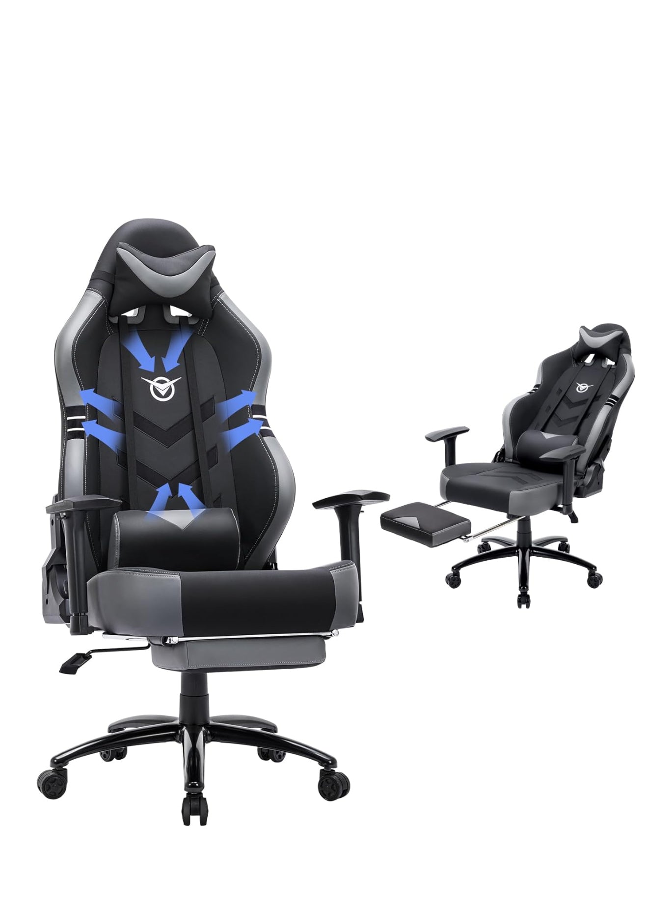 COLAMY Gaming-Stuhl XXL PU-Leder 159–181kg 3D / 4D Armlehnen Bürostuhl ( Grau !!!! )