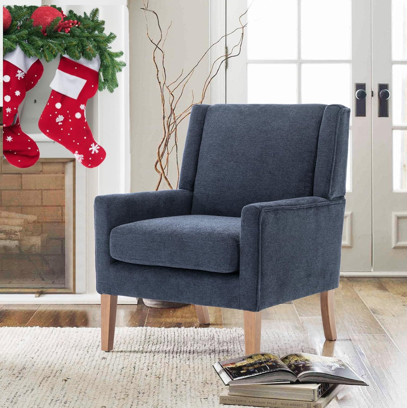 COLAMY Modern Wingback Sessel – Polstersessel mit Holzfüßen & Memory-Schaum – erhältlich in Rot, Blau & Beige