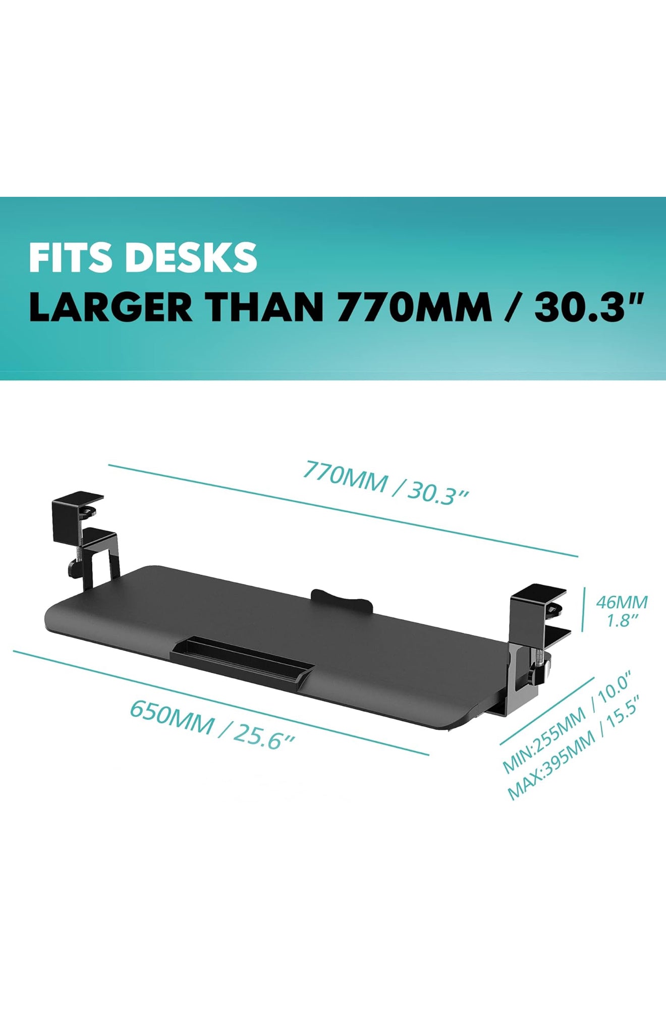 ALTIN™ Ausziehbare Tastaturablage unter dem Schreibtisch – Großes Format 65 x 25 cm – Mit C-Klemme, Ergonomisch & Stabil – Ideal für Arbeit & Gaming