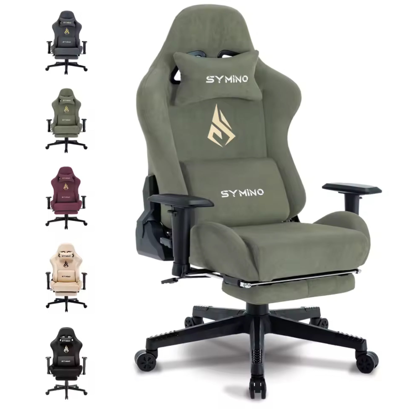 Symino—Gaming Stuhl ergonomisch | PC Stuhl, höhenverstellbar, drehbar, Fußstütze, 4 Farben