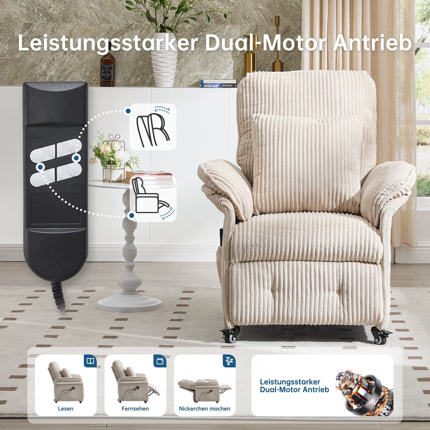 Elektrischer Relaxsessel – Doppelmotor, Luxus Komfort & Funktionalität R-Edition
