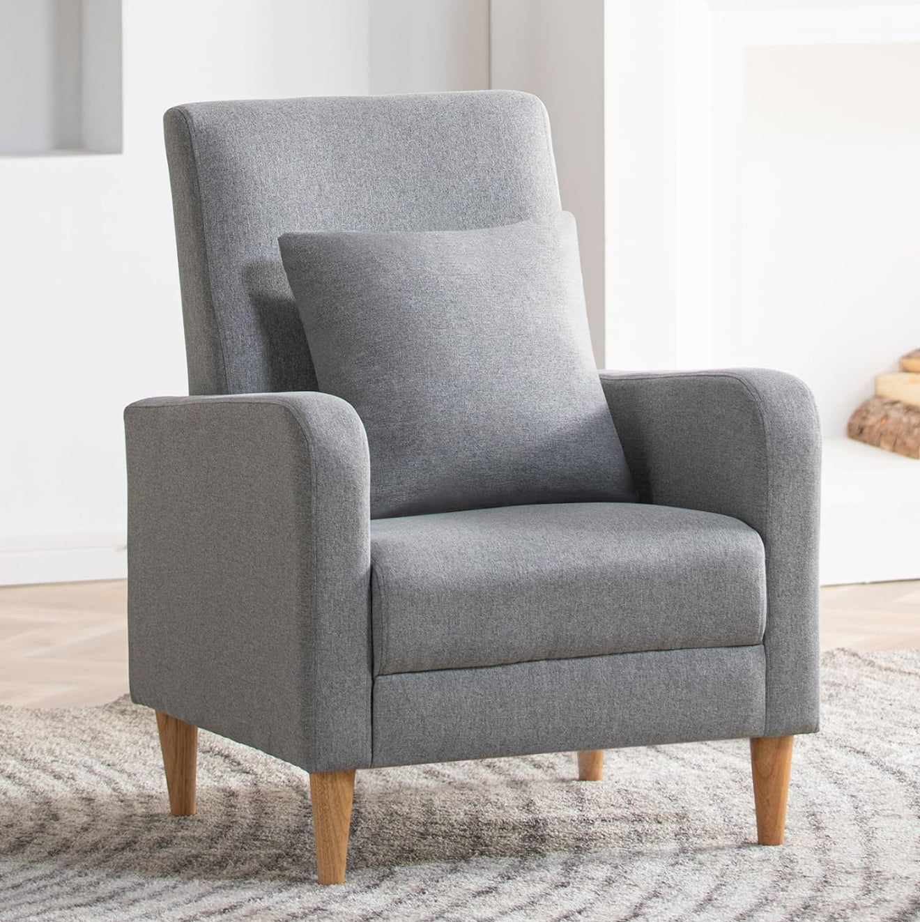 Moderner Akzentstuhl in Beige, Blau, F Blau & Hellgrau – Ergonomisch gepolstert, mit Holzfüßen, hoher Rückenlehne & 150 kg Tragkraft