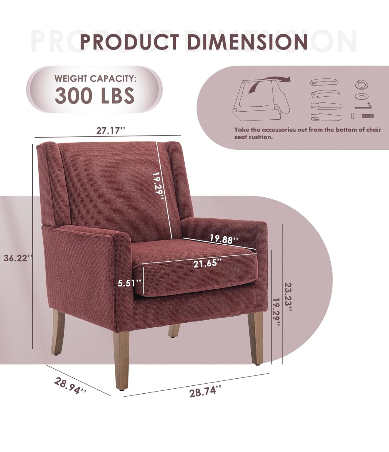 COLAMY Modern Wingback Sessel – Polstersessel mit Holzfüßen & Memory-Schaum – erhältlich in Rot, Blau & Beige