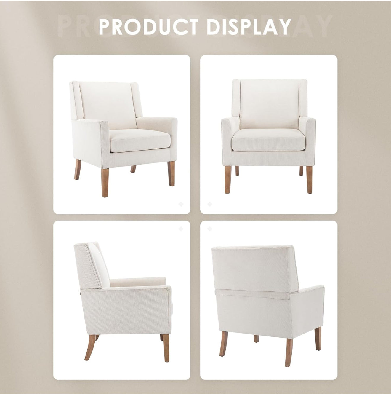 Moderner Akzentstuhl in Beige, Blau, F Blau & Hellgrau – Ergonomisch gepolstert, mit Holzfüßen, hoher Rückenlehne & 150 kg Tragkraft