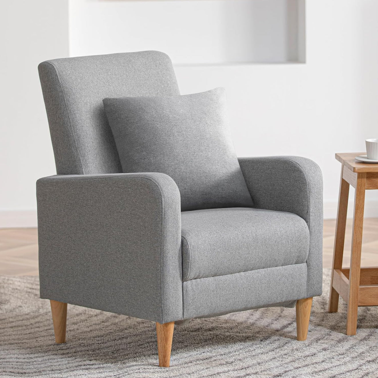 Moderner Akzentstuhl in Beige, Blau, F Blau & Hellgrau – Ergonomisch gepolstert, mit Holzfüßen, hoher Rückenlehne & 150 kg Tragkraft