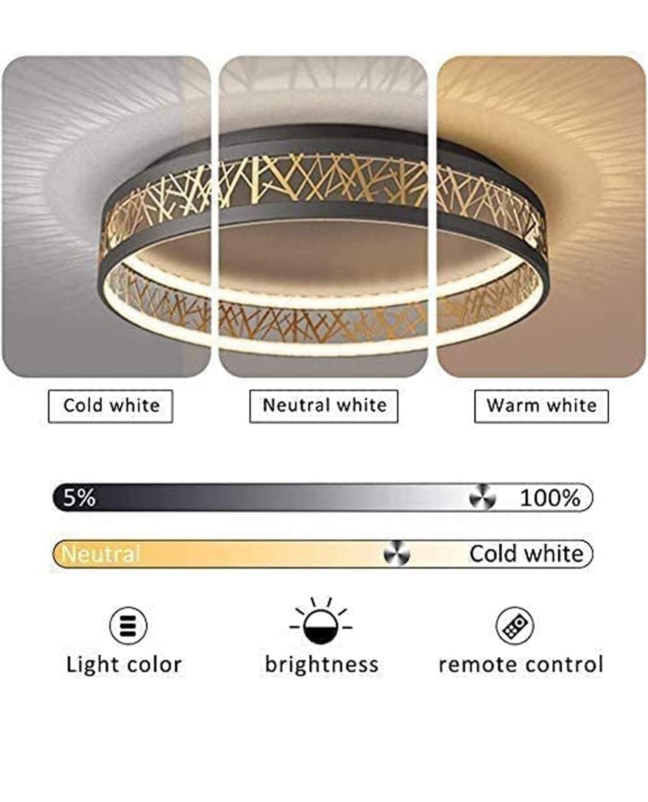 ALTIN™ LED Deckenleuchte mit Fernbedienung – Dimmbar, Ø52 cm, Modernes Schwarz-Gold Design für Wohnzimmer, Schlafzimmer & Büro