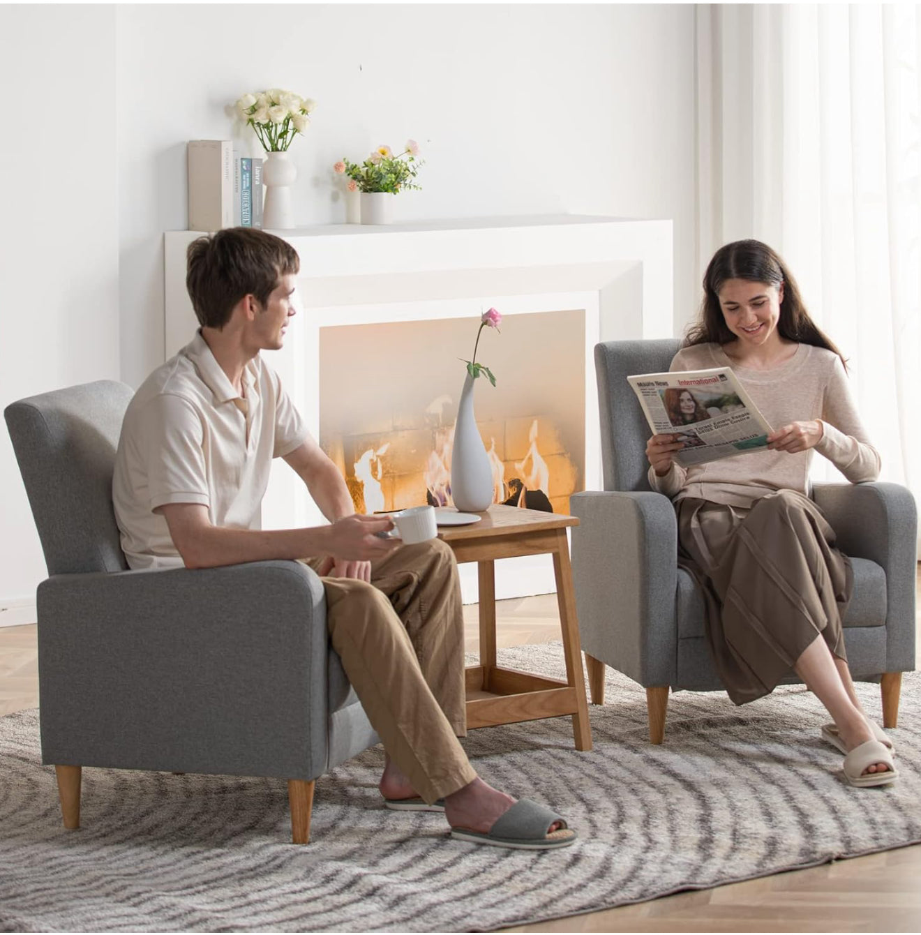 COLAMY Einzelsessel – Moderner Polstersessel mit Holzbeinen, Memory-Schaum & ergonomischer Rückenlehne – 5 Farben verfügbar (Gelb, Beige, Blau, Grau , Creme )