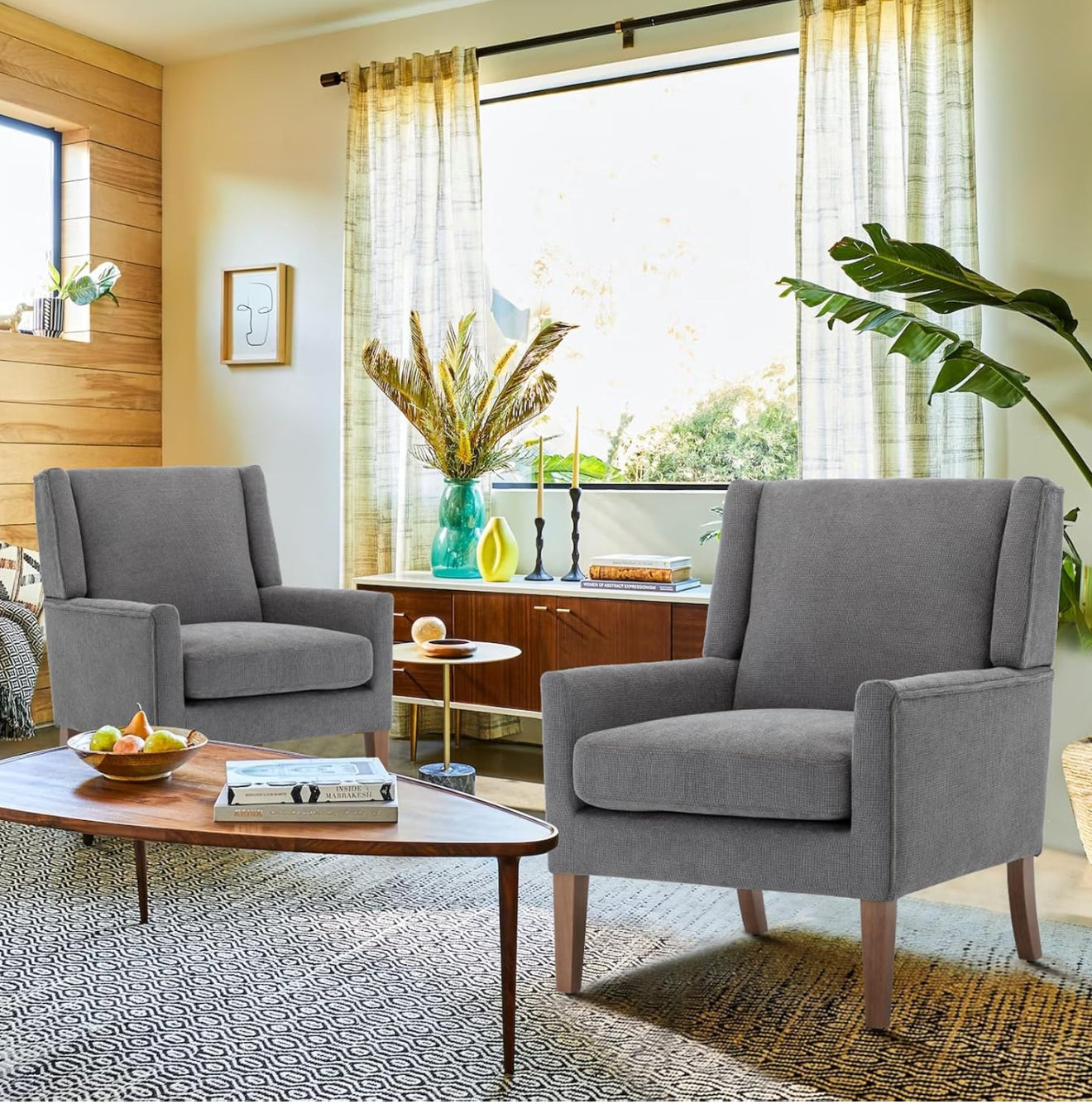 COLAMY Modern Wingback Sessel – Polstersessel mit Holzfüßen & Memory-Schaum – erhältlich in Rot, Blau & Beige