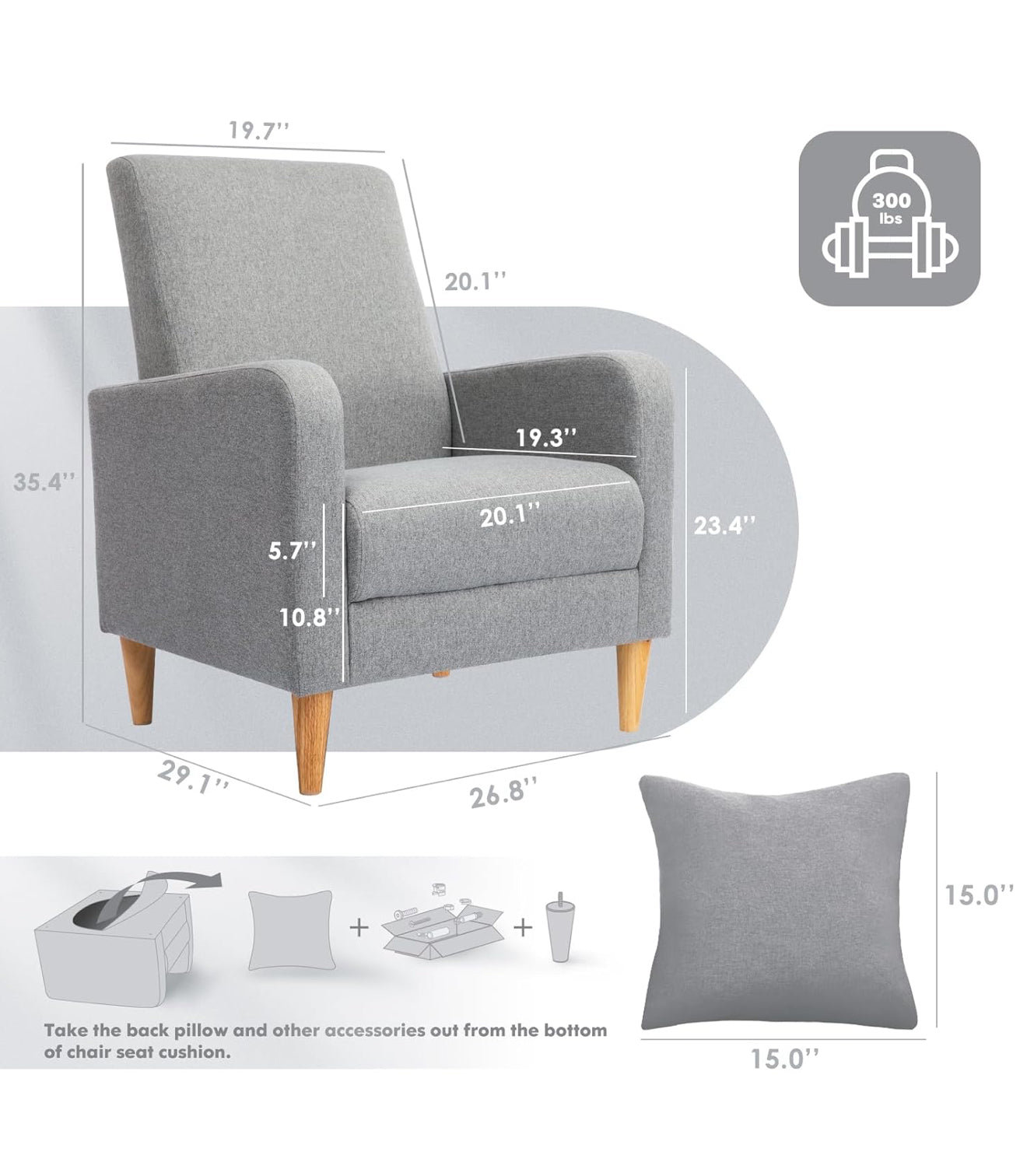 COLAMY Einzelsessel – Moderner Polstersessel mit Holzbeinen, Memory-Schaum & ergonomischer Rückenlehne – 5 Farben verfügbar (Gelb, Beige, Blau, Grau , Creme )