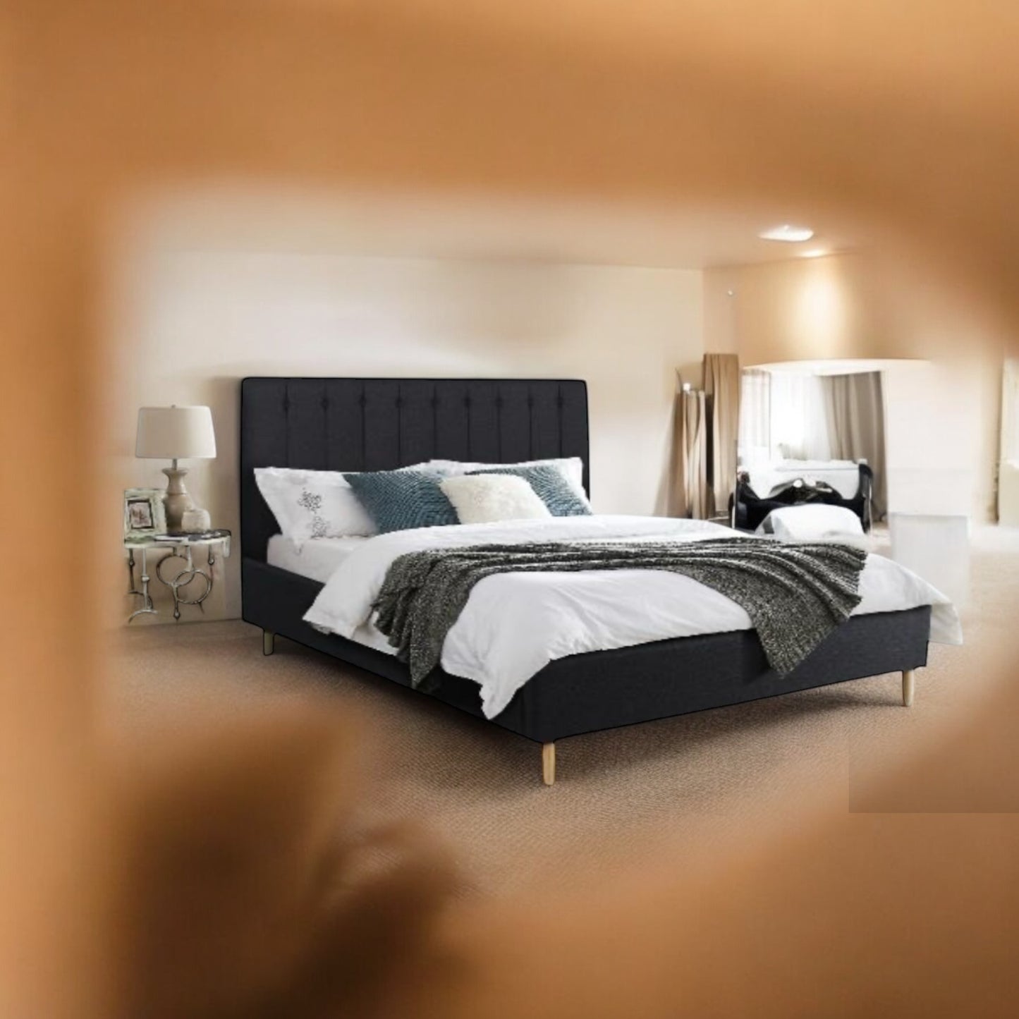 ALTIN™ futonbett – gepolstertes doppelbettgestell 140x200 cm, schwarz, mit kopfteil