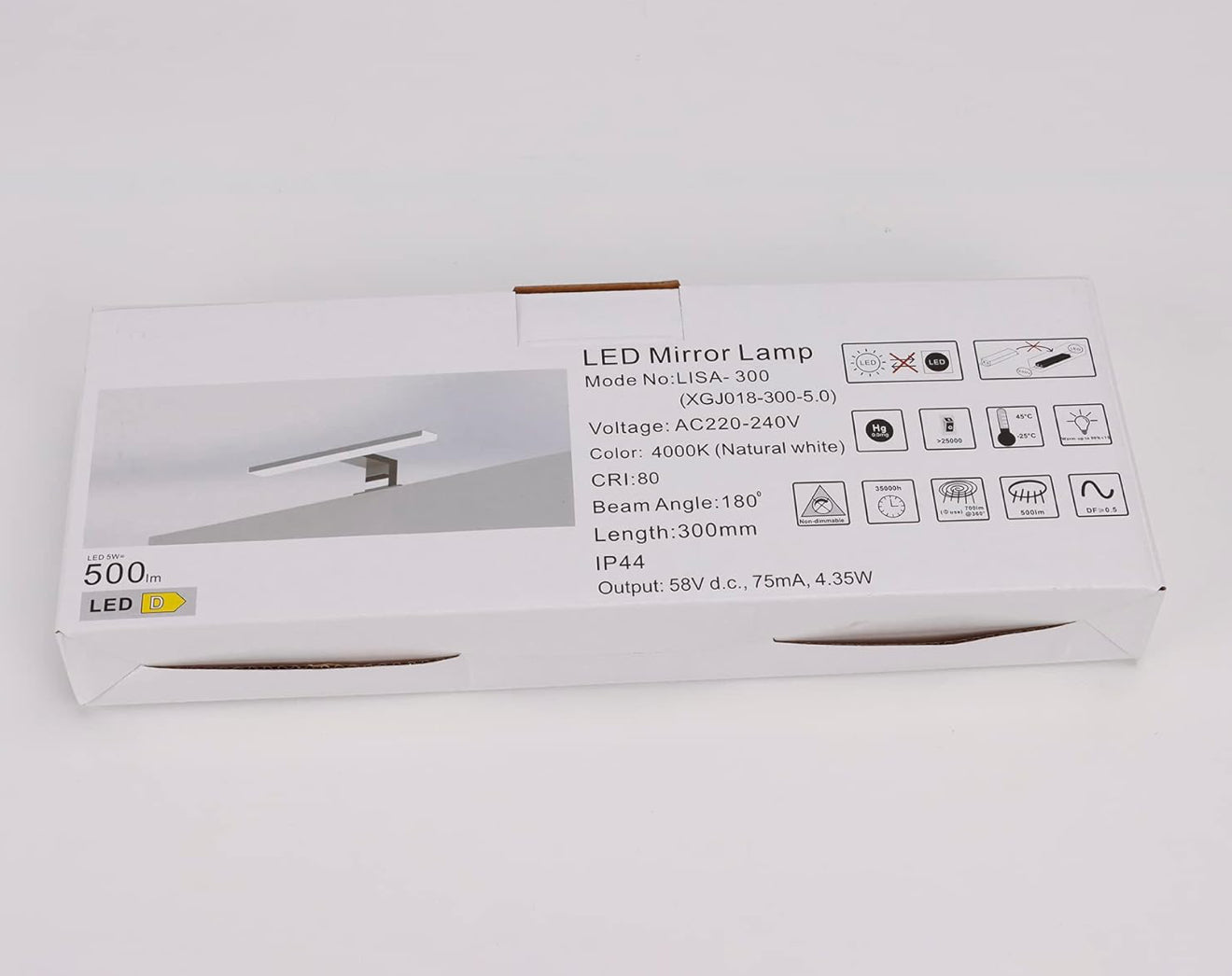 LED Spiegel Lampe 5W 500LM IP44 Neutralweiß 4000K, Edelstahl, 30cm, Make-up Licht