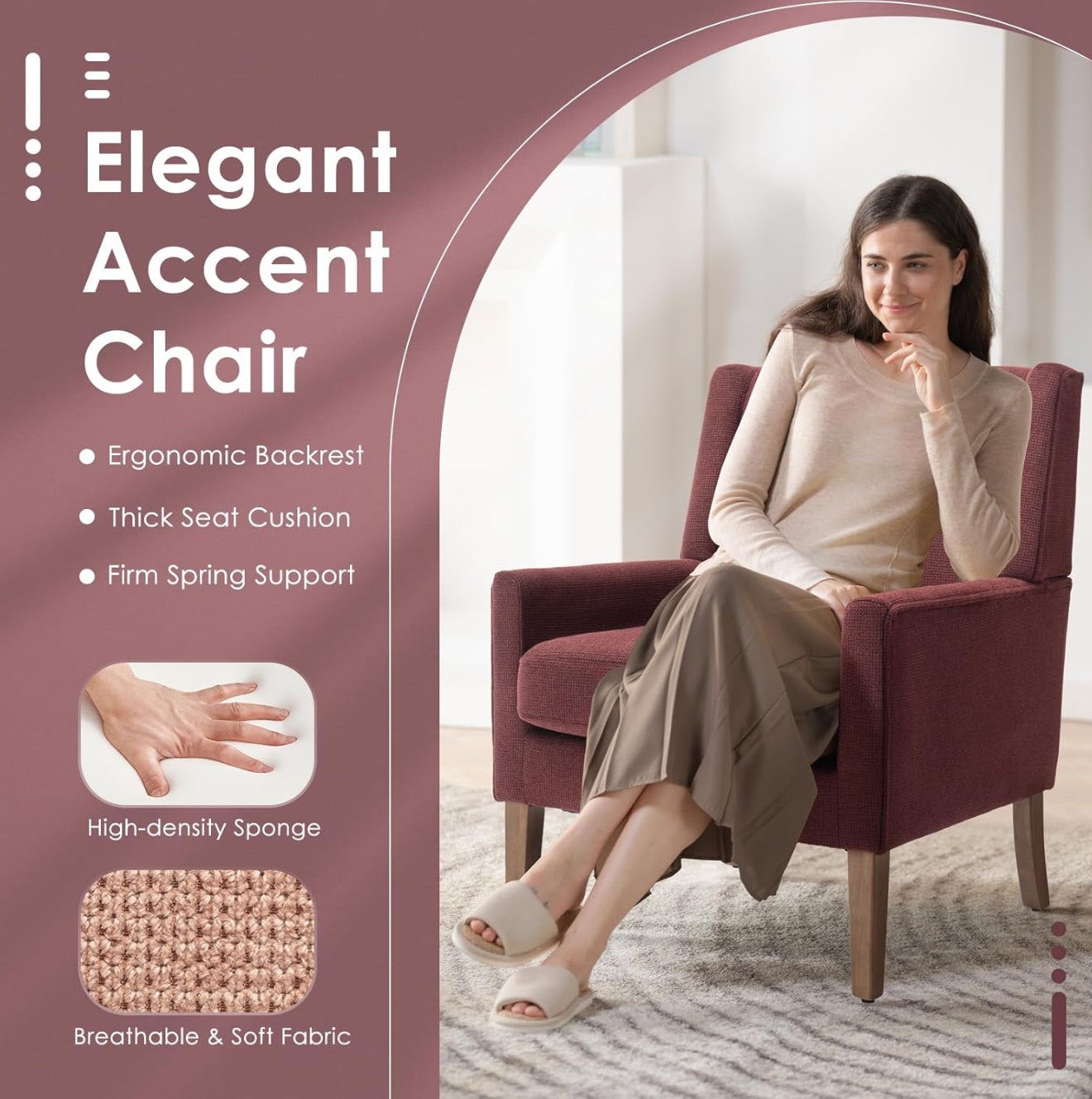 COLAMY Modern Wingback Sessel – Polstersessel mit Holzfüßen & Memory-Schaum – erhältlich in Rot, Blau & Beige